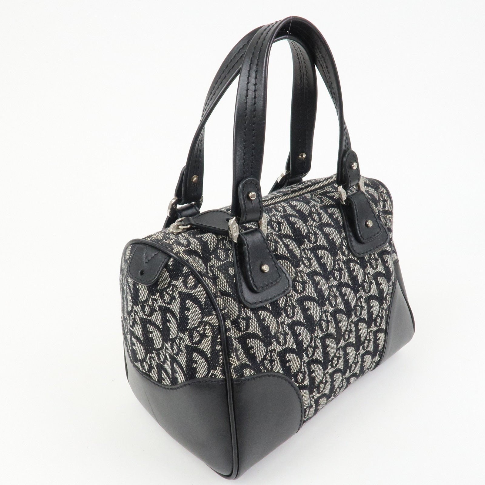 Christian Dior Trotter Canvas Leather Mini Boston Hand Bag Black