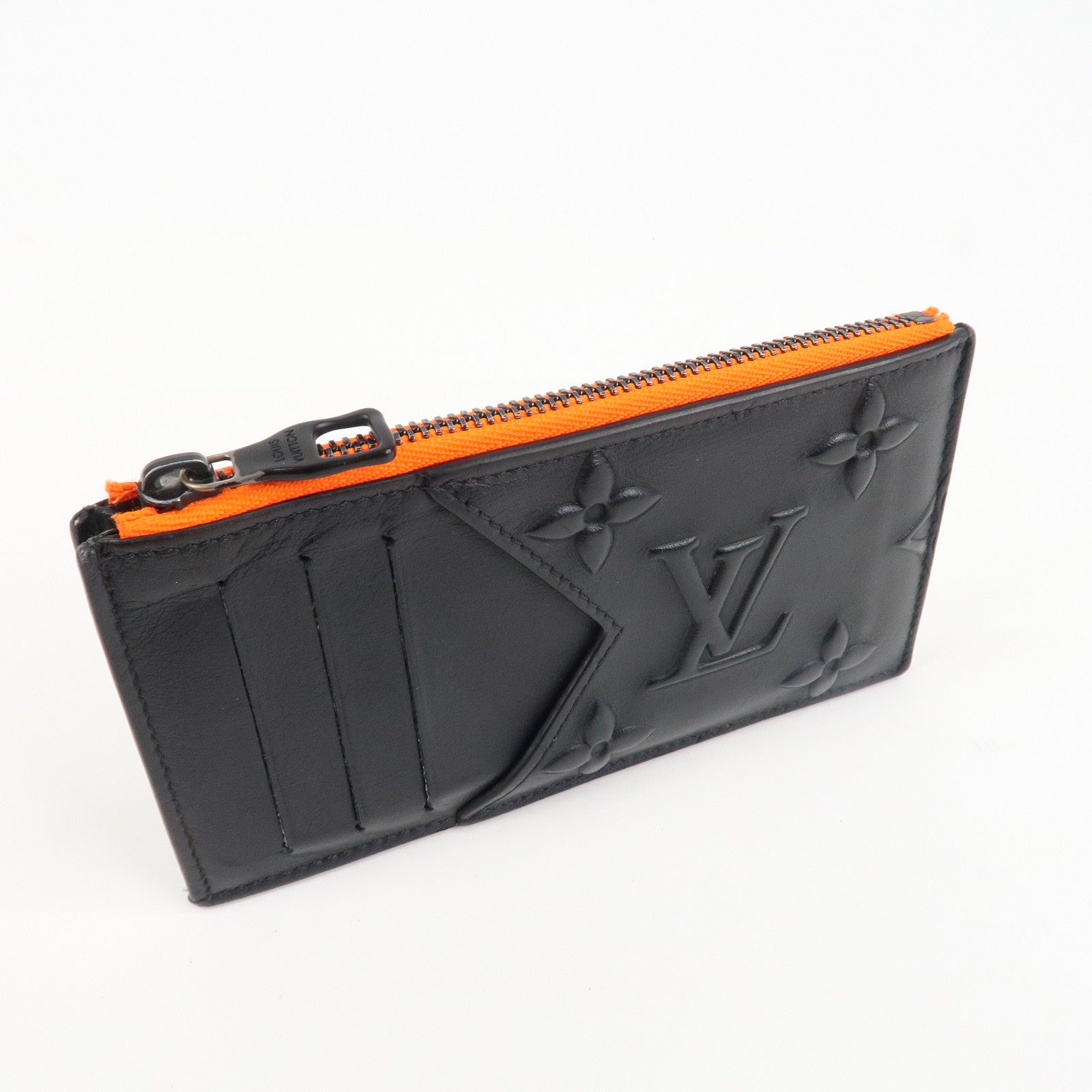 Louis Vuitton Monogram Seal Leather Coin Card Holder Black M80827 Used