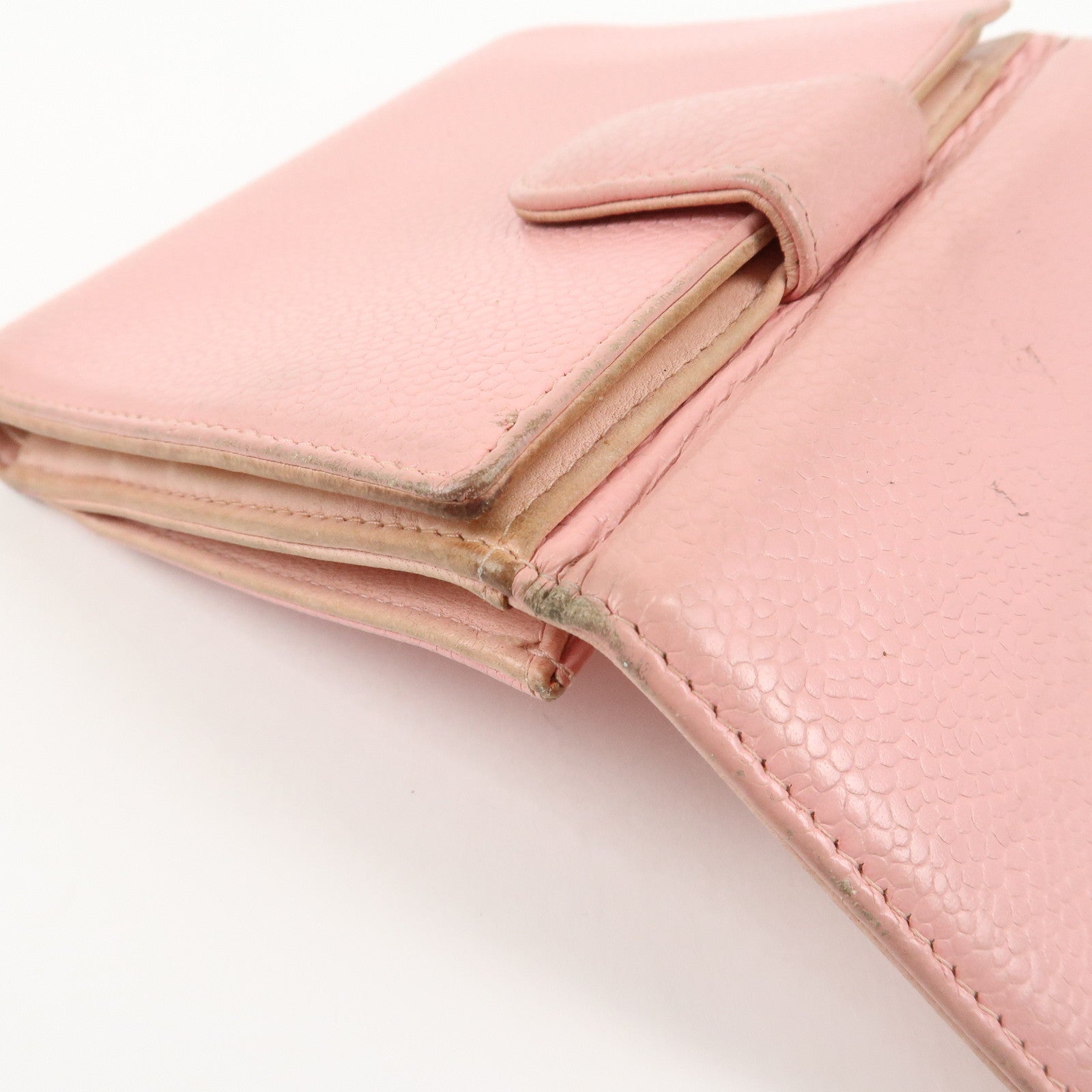 CHANEL COCO Mark Caviarskin Double Hook Wallet Pink A13496 Used