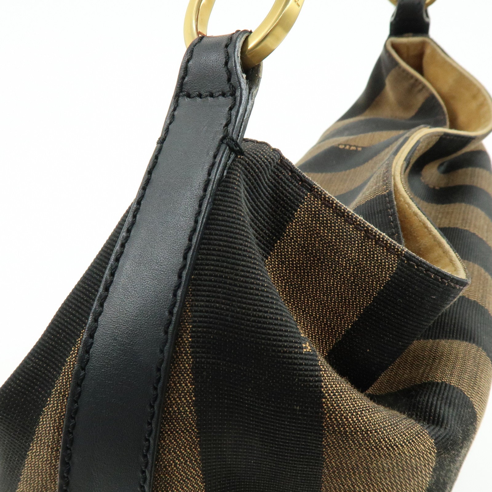 FENDI Pequin Canvas Leather Shoulder Bag Hand Bag Brown Red 8BR653