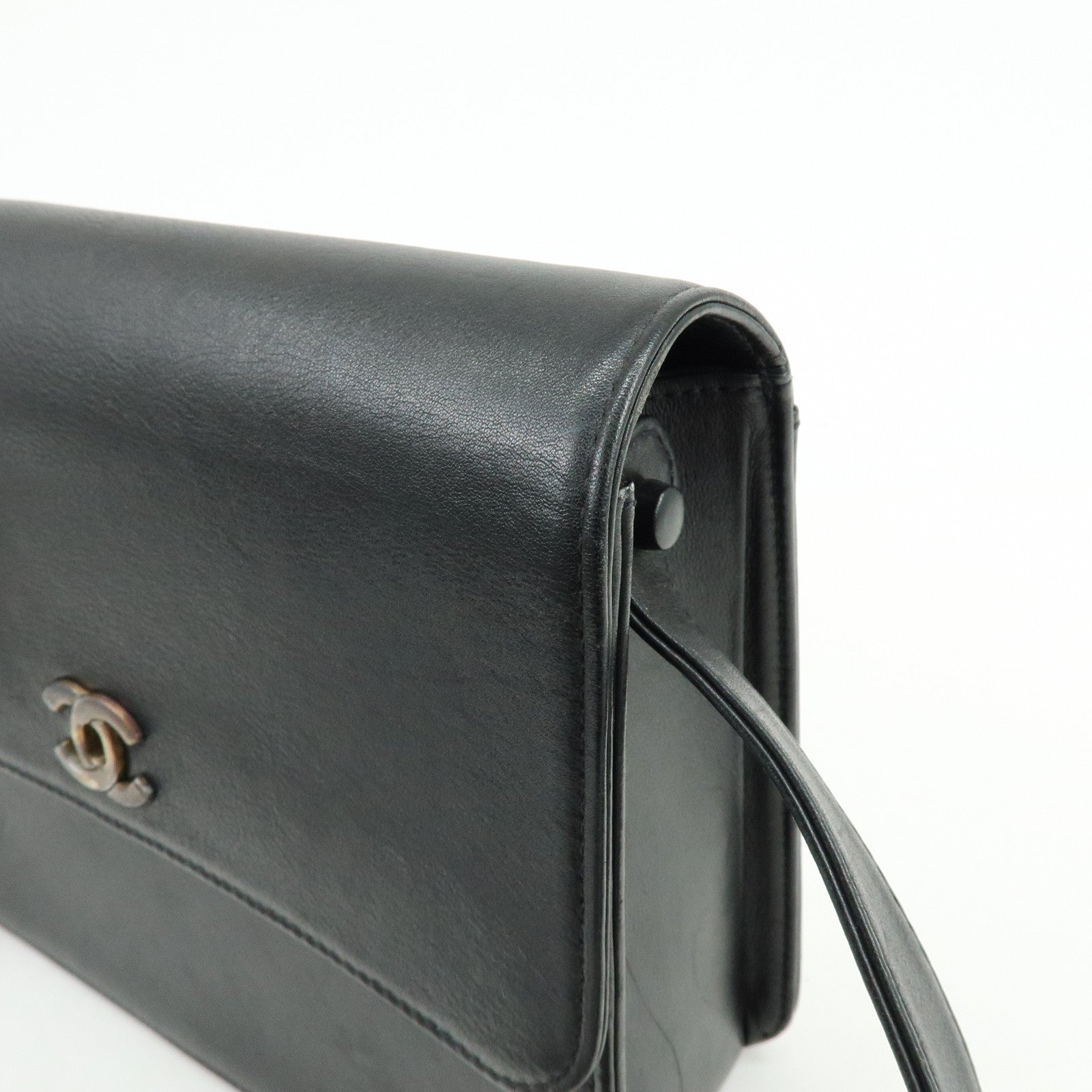 CHANEL Calf Leather Shoulder Bag Black