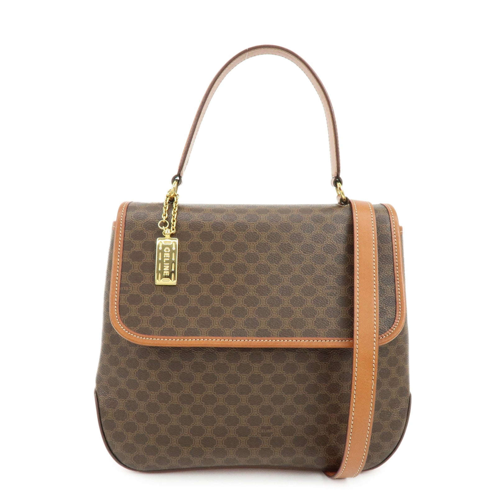 CELINE Macadam PVC Leather 2Way Shoulder Bag Hand Bag Brown