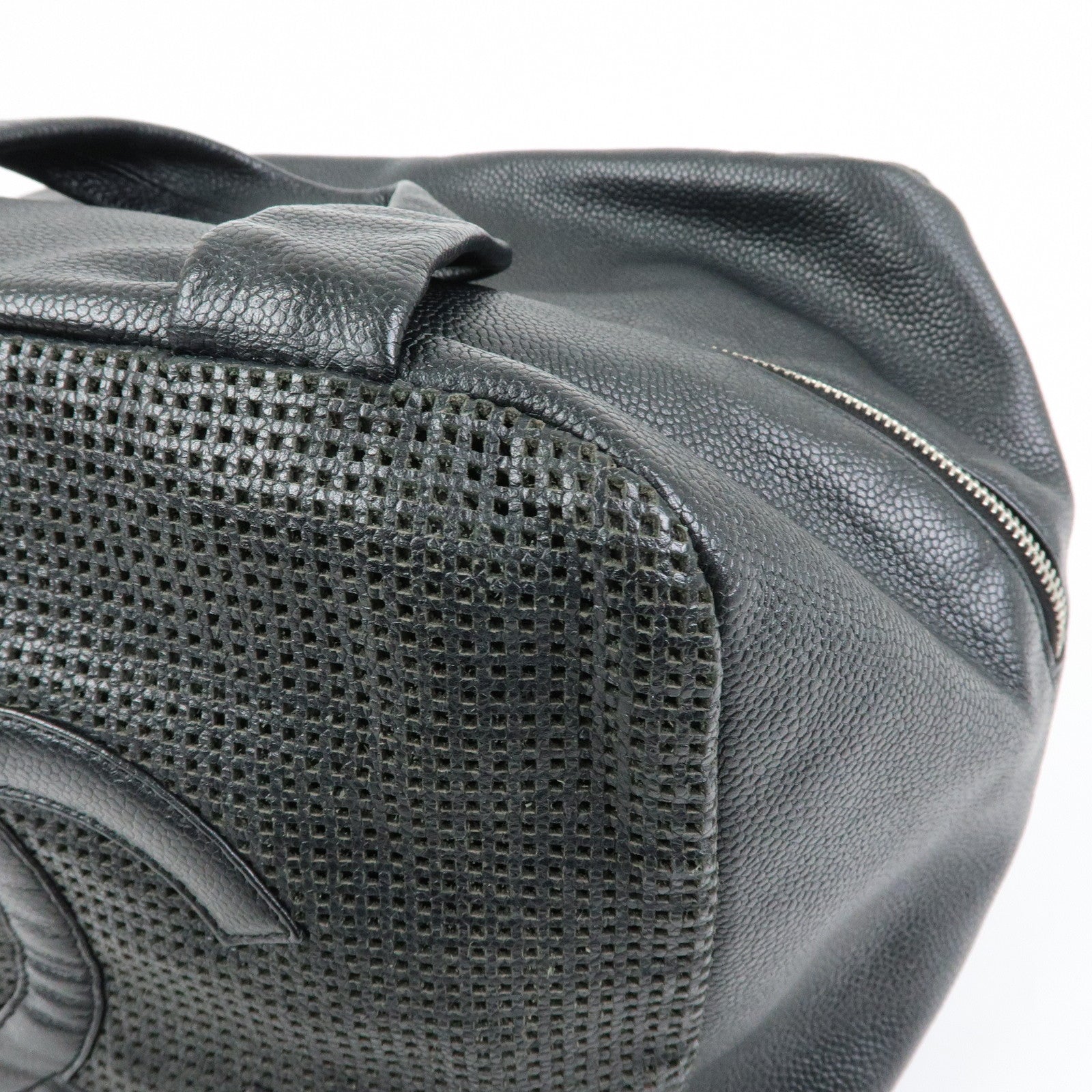 CHANEL COCO Mark Caviarskin Punching Boston Bag Hand Bag Black