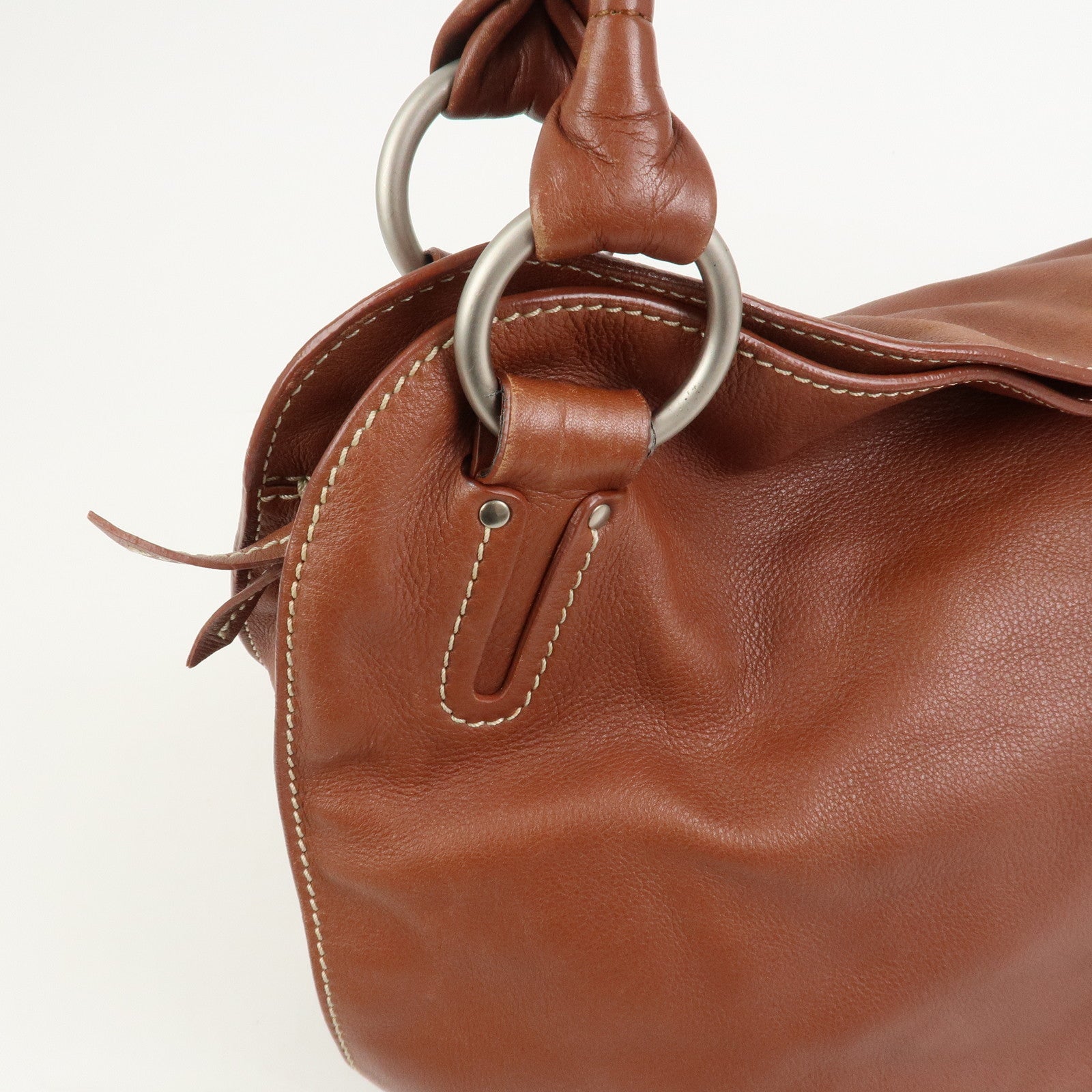 CELINE Logo Leather Bittersweet Shoulder Bag Tote Bag Brown