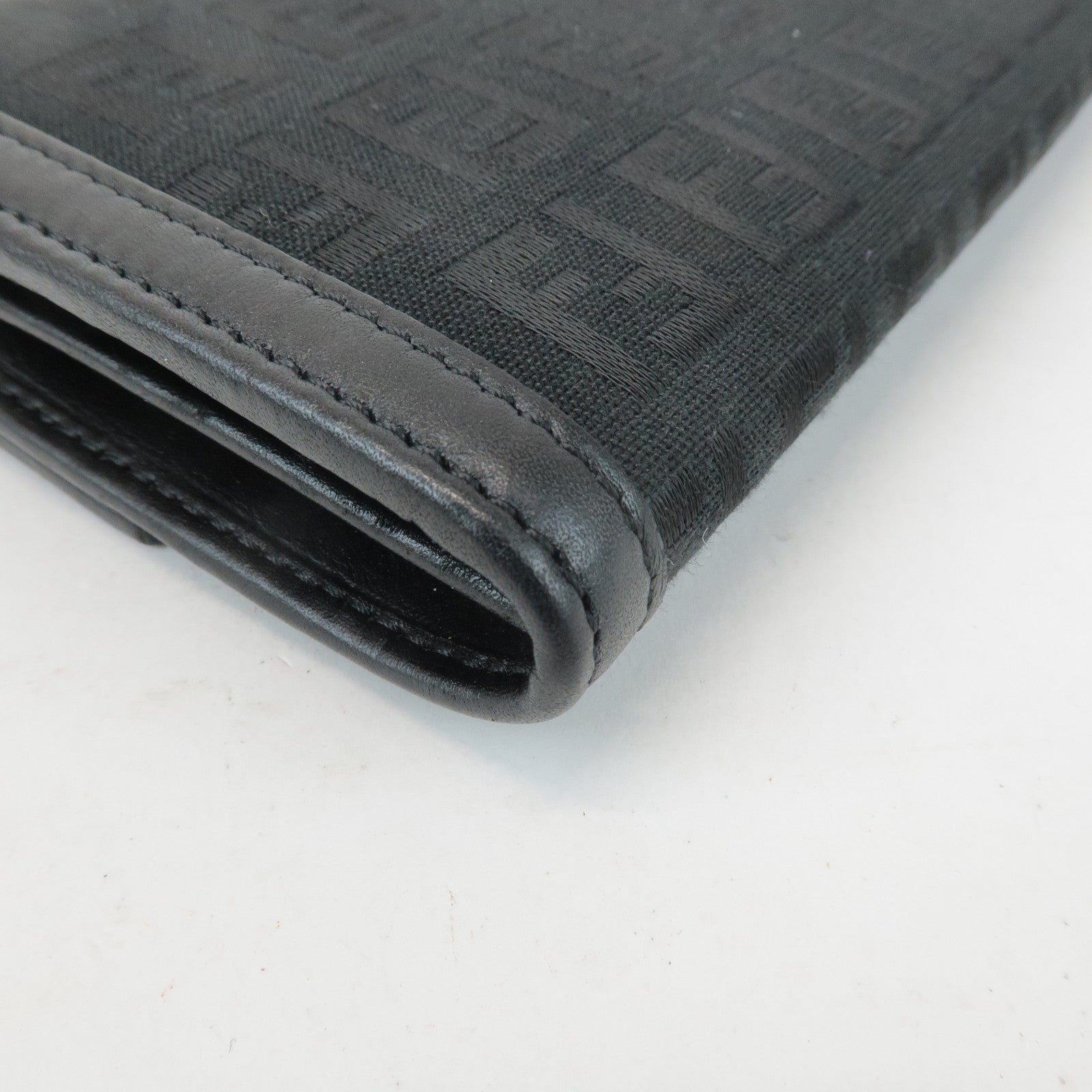 FENDI Zucchino Leather Canvas Bi-fold Long Wallet Black M0021 Used