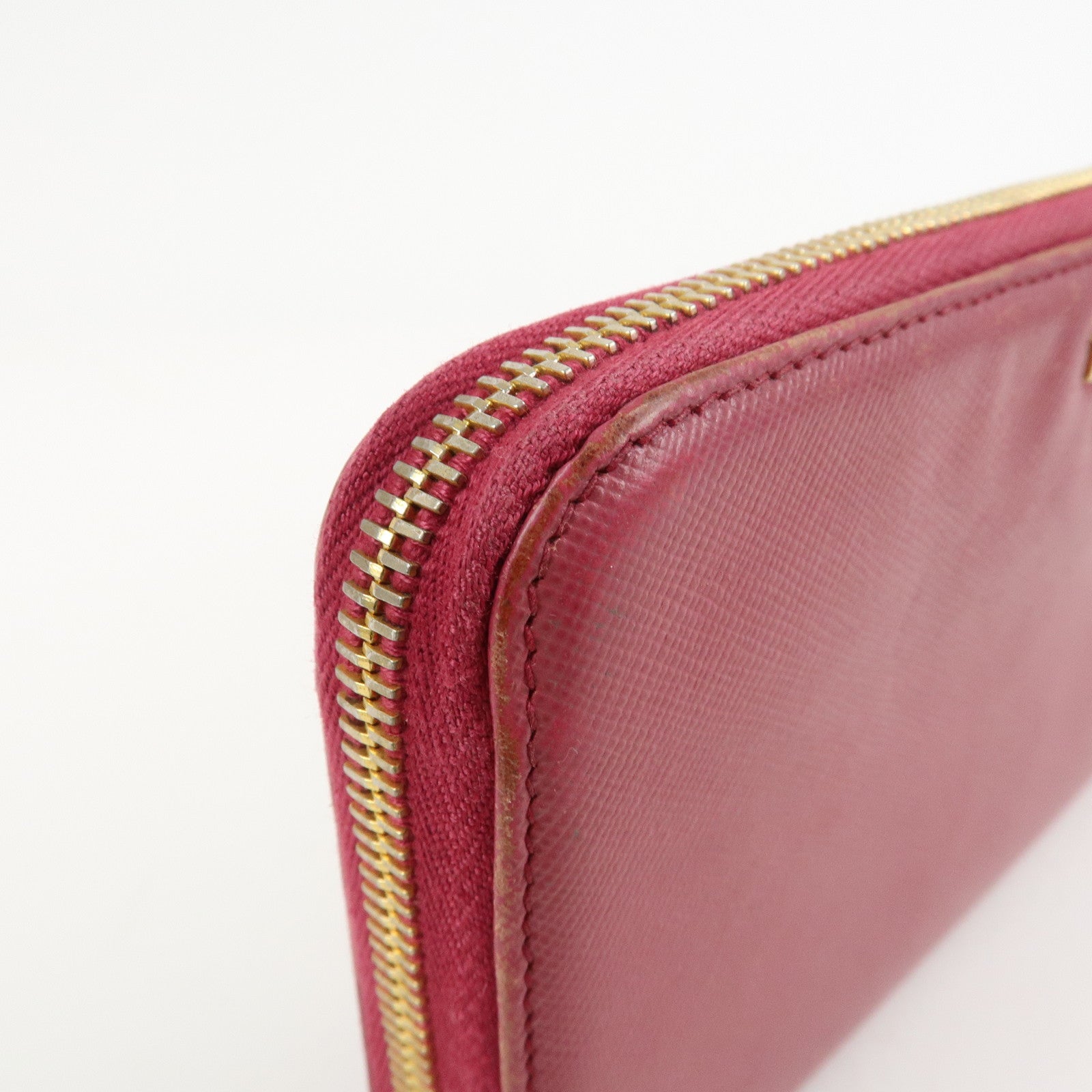 PRADA Logo Saffiano Leather Round Zippy Long Wallet Pink 1M0506 Used