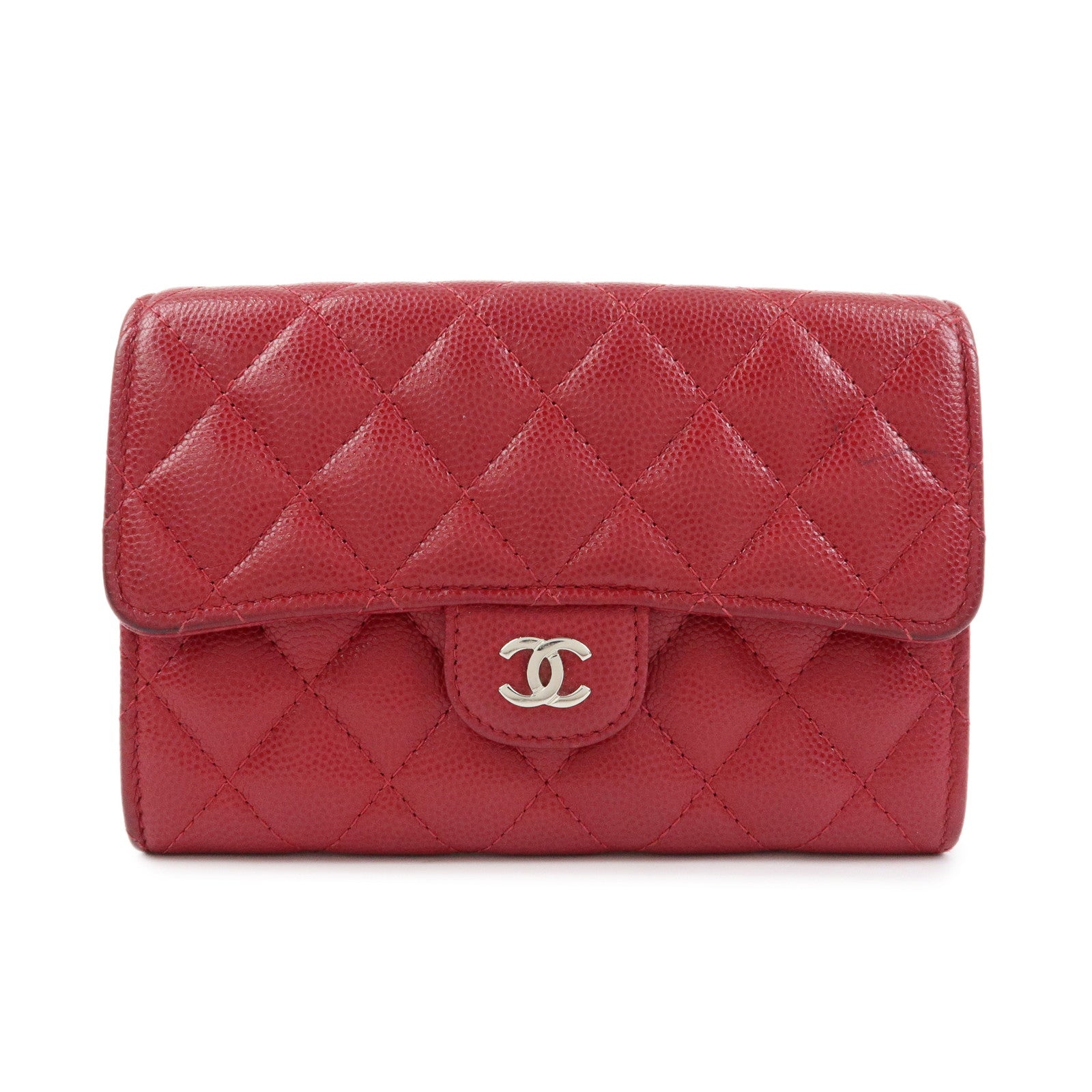 CHANEL COCO Mark Matelasse Caviarskin Flap Long Wallet Red