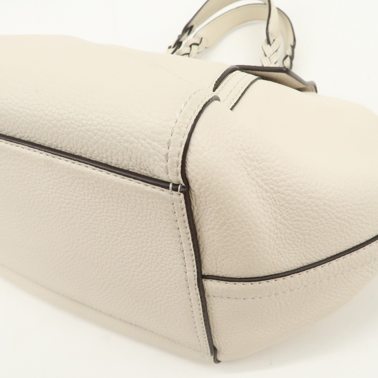 TORY BURCH Logo Leather 2Way Bag Hand Bag Shoulder Bag Ivory