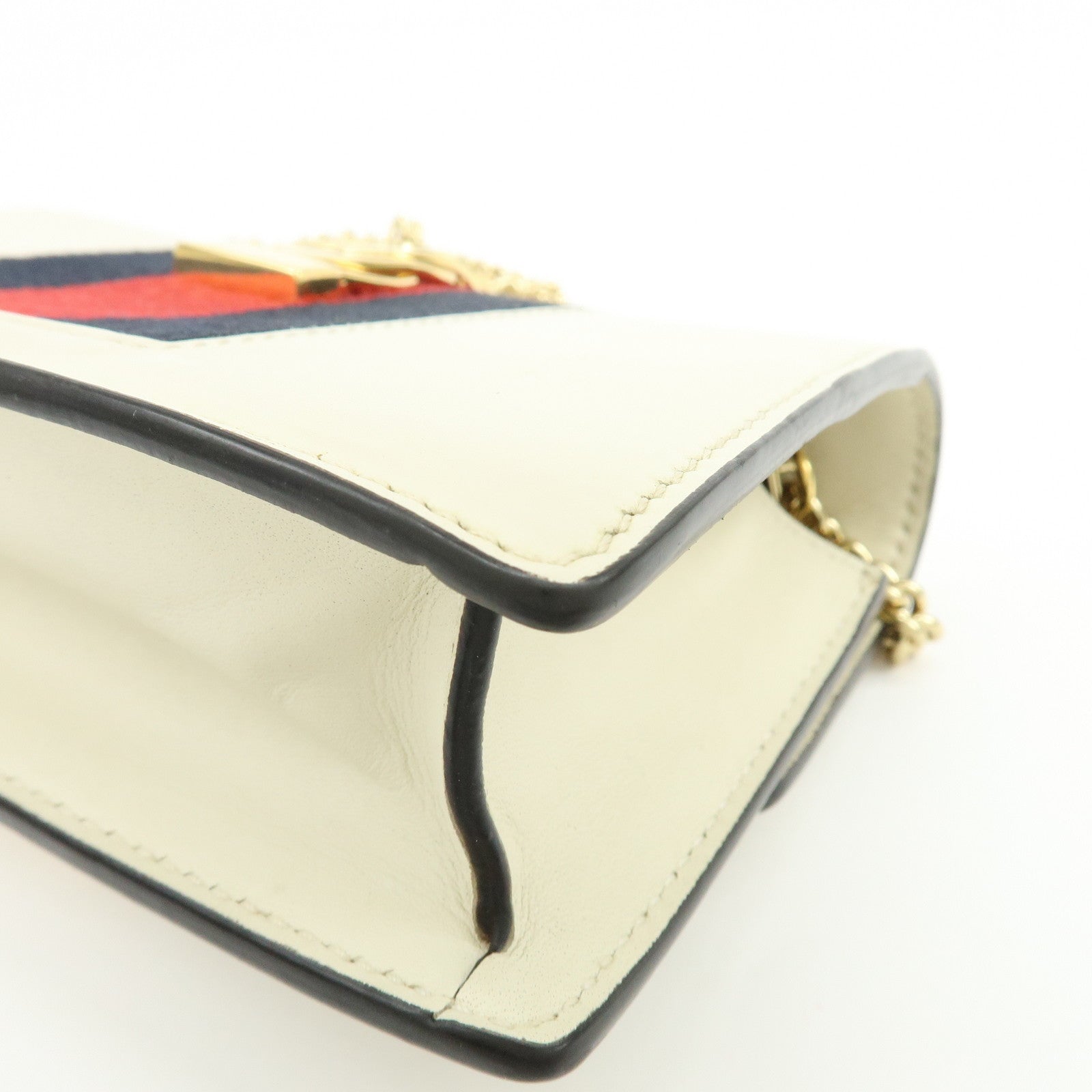 GUCCI Sherry Silvie Leather Canvas Chain Shoulder Bag White 494646