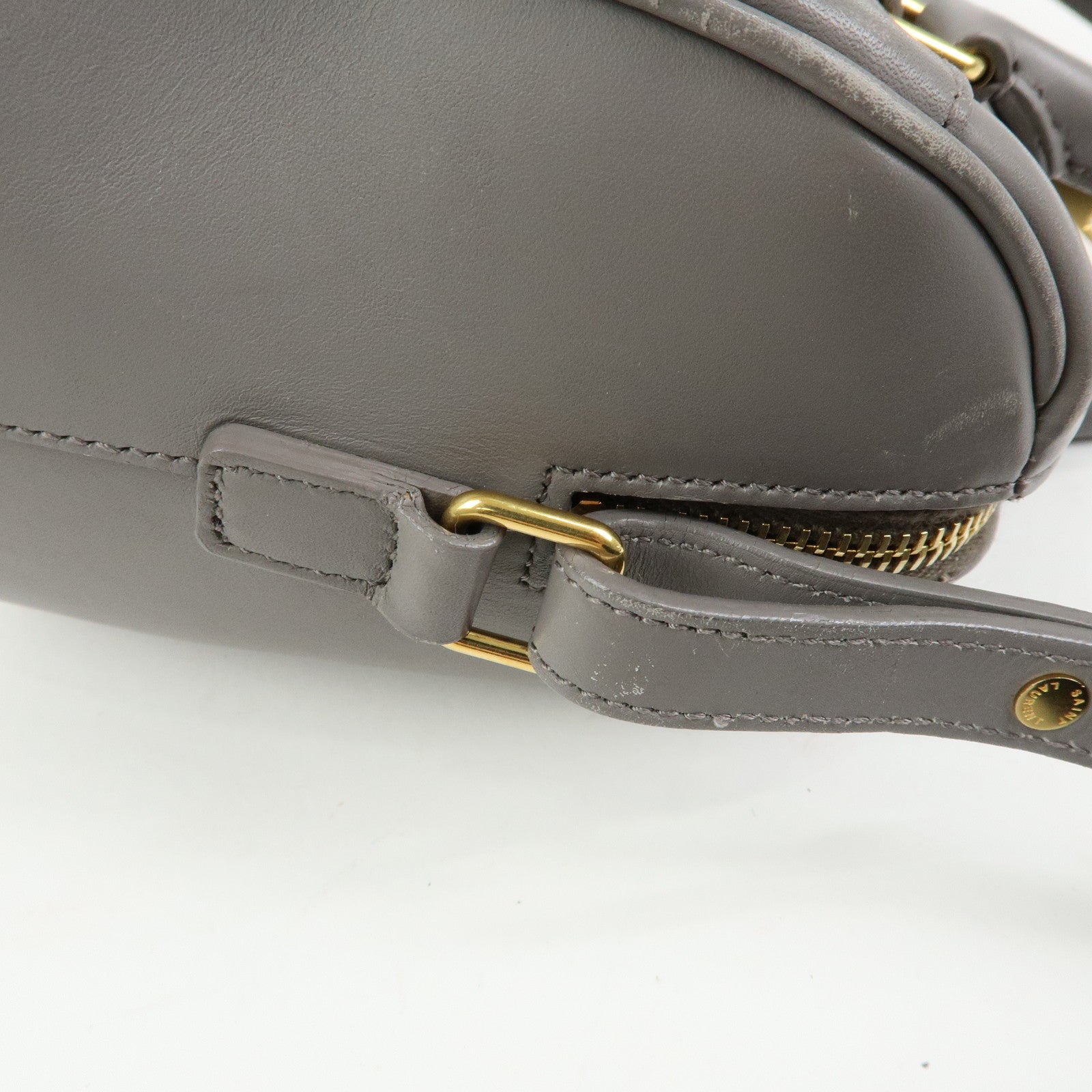 SAINT LAURENT PARIS Baby Duffle Leather 2WAY Hand Bag Gray 330958