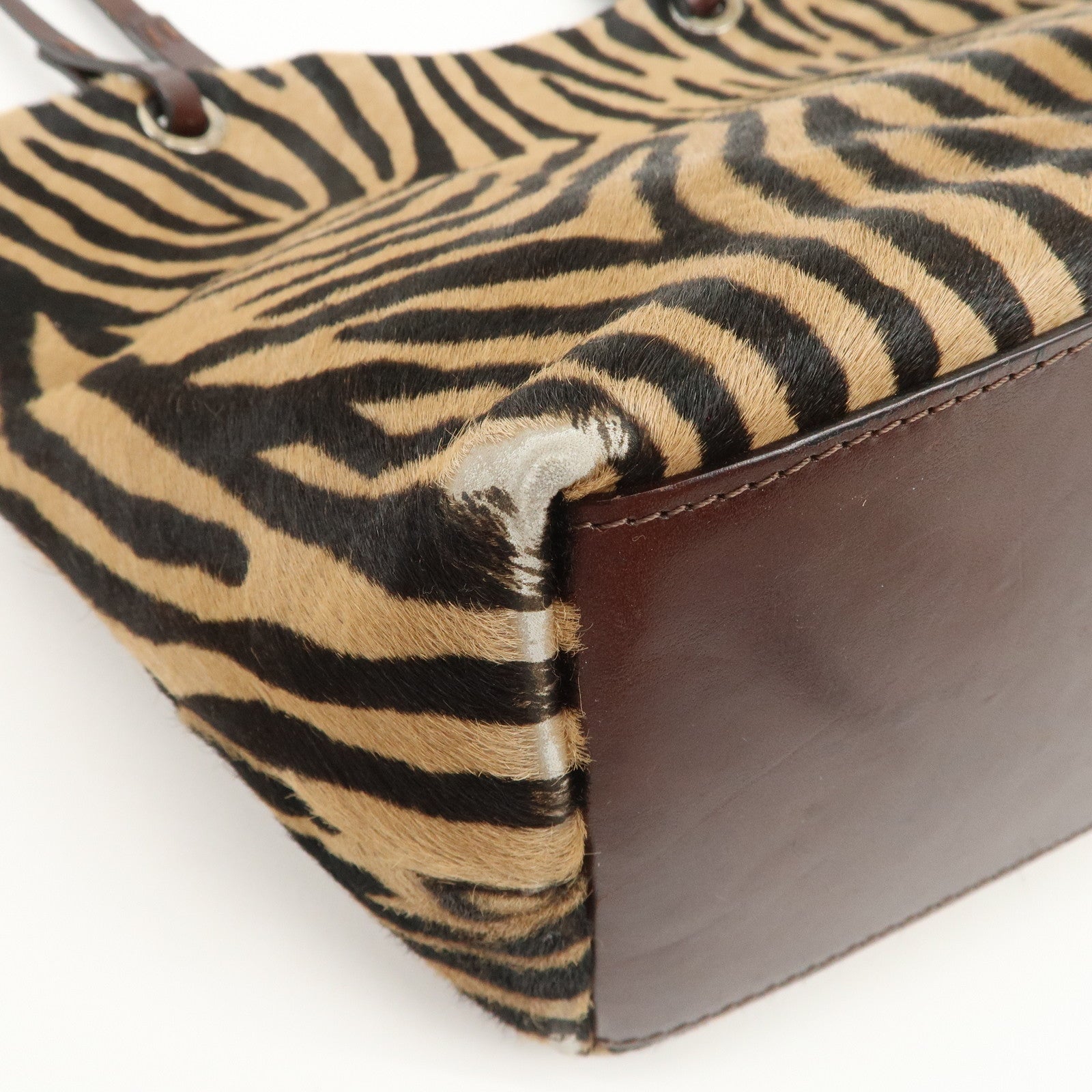 FENDI Unborn Calf Leather Tote Bag Hand Bag Brown 83158780992