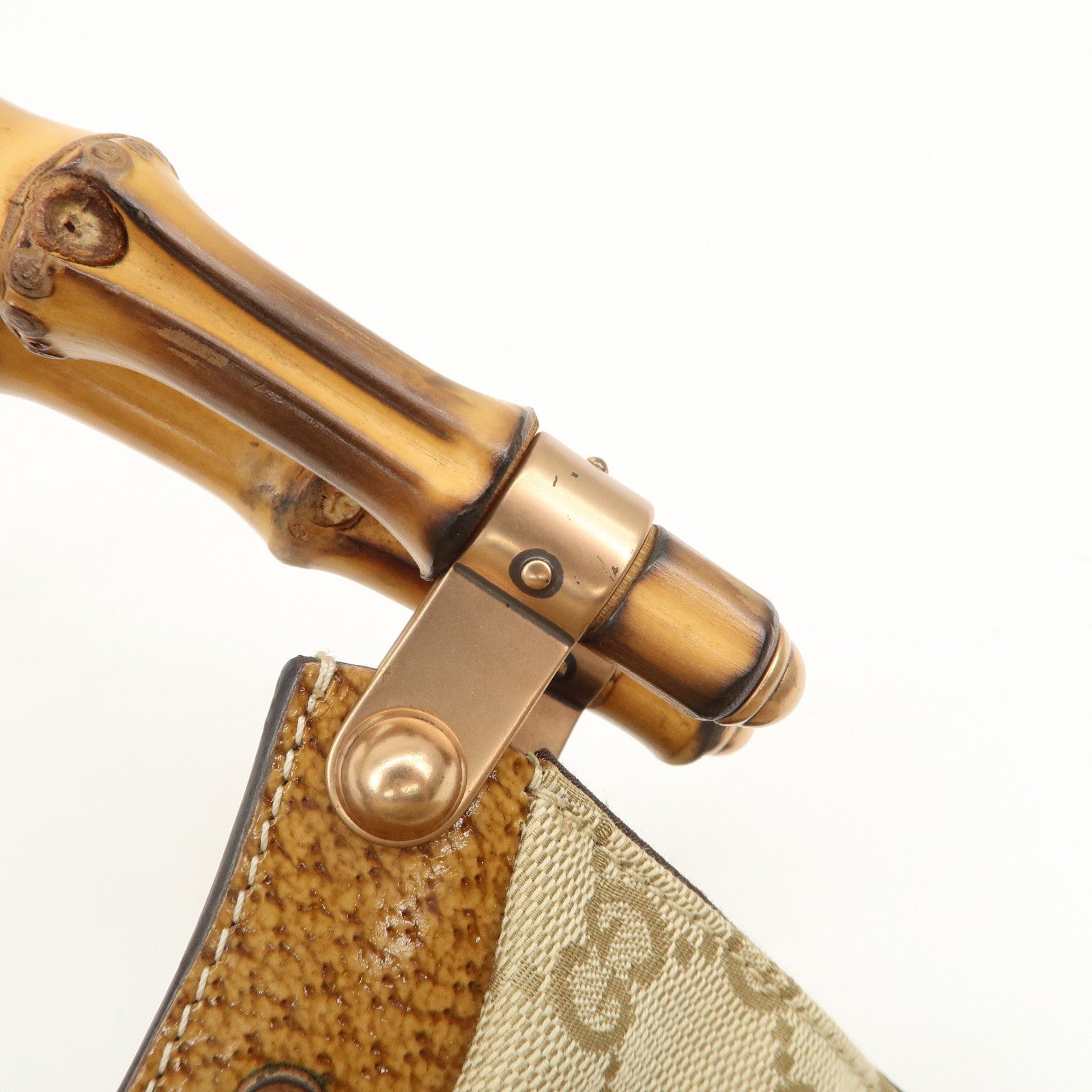 GUCCI Bamboo GG Canvas Shoulder Bag Hand Bag Beige 124293