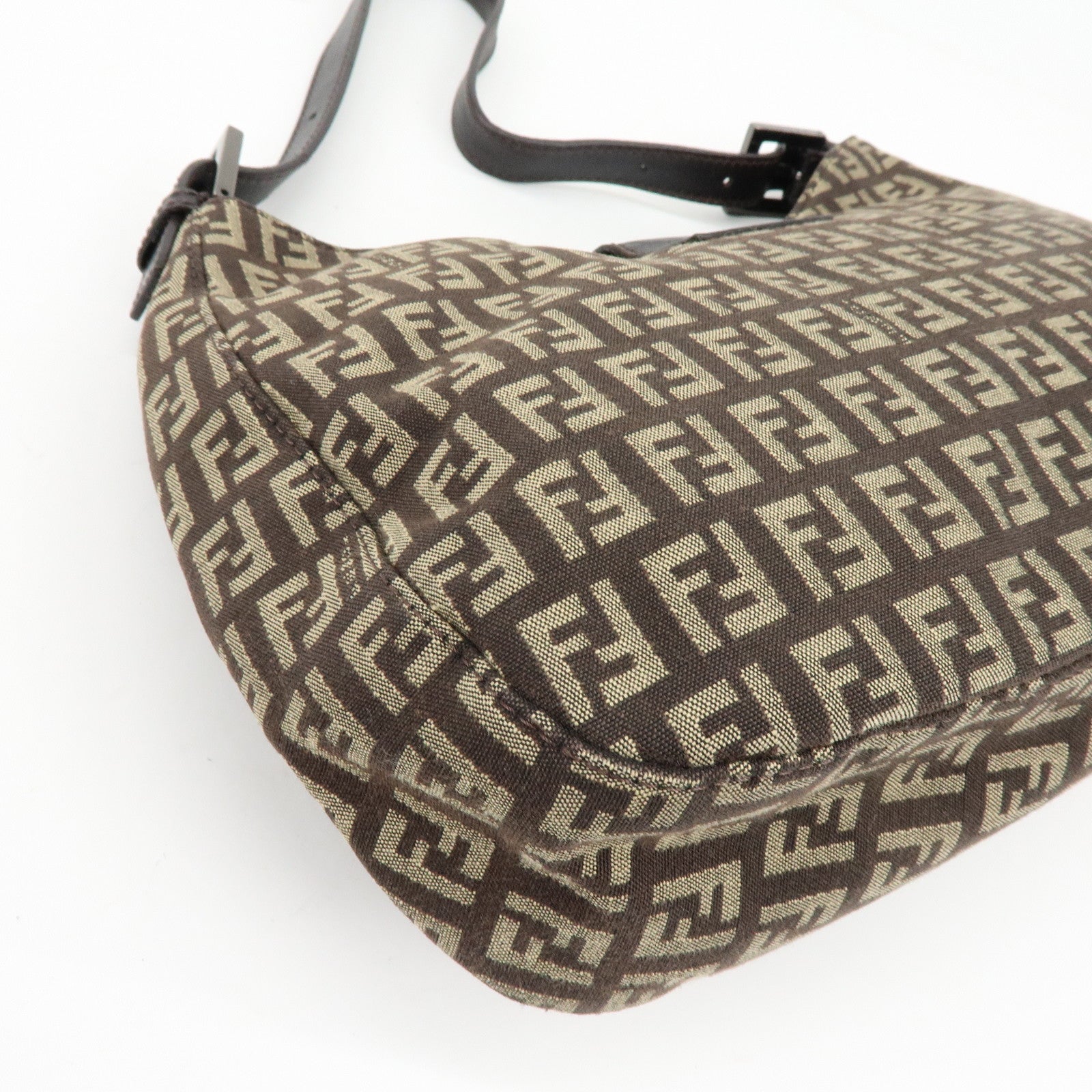 FENDI Zucchino Canvas Leather Shoulder Bag Brown 8BR036