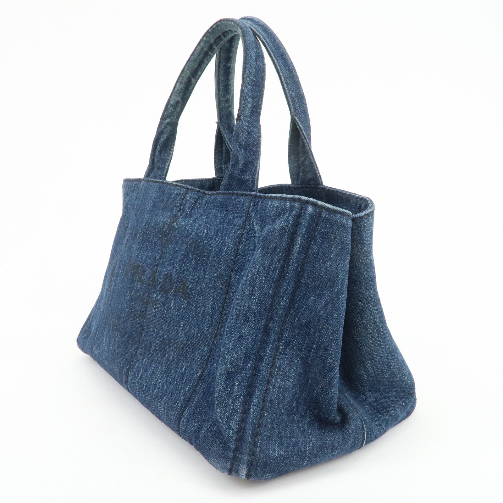 PRADA Triangle Logo Canapa Denim Tote Bag Hand Bag B1877B