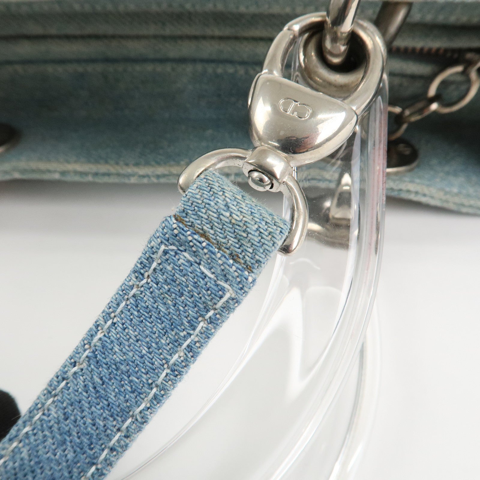 Christian Dior Lady Dior Denim 2way Hand Shoulder Bag Light Blue Used