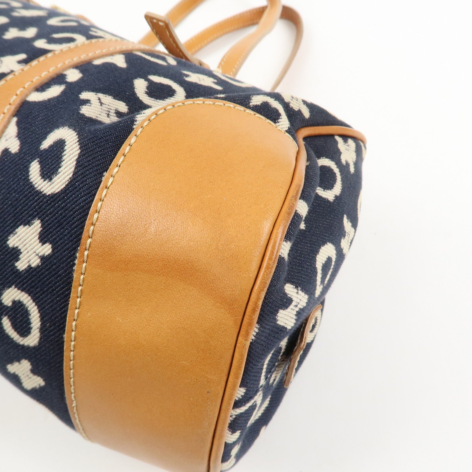 CELINE C Macadam Canvas Leather Shoulder Bag Hand Bag Navy