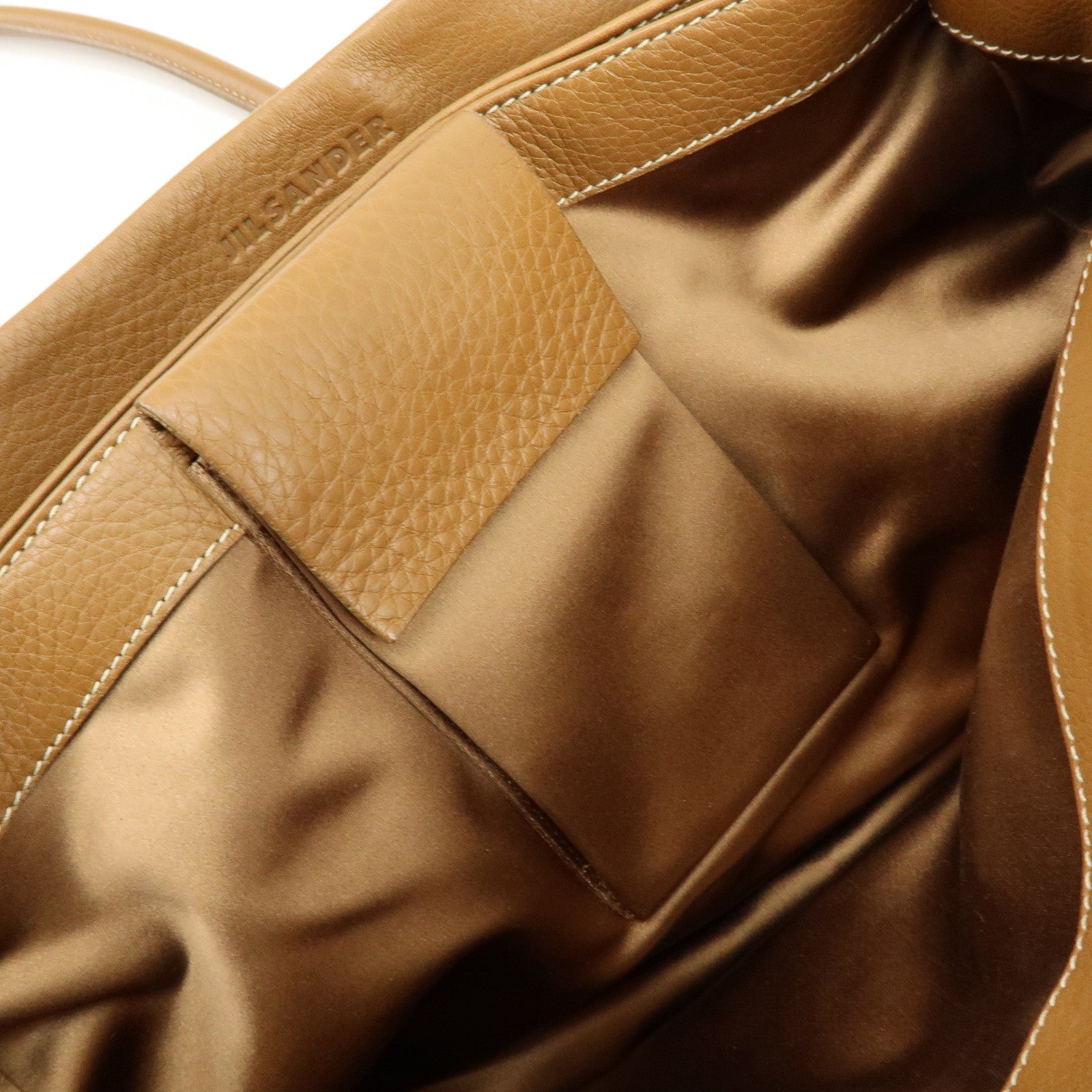 JIL SANDER Logo Leather Tote Bag Shoulder Bag Camel