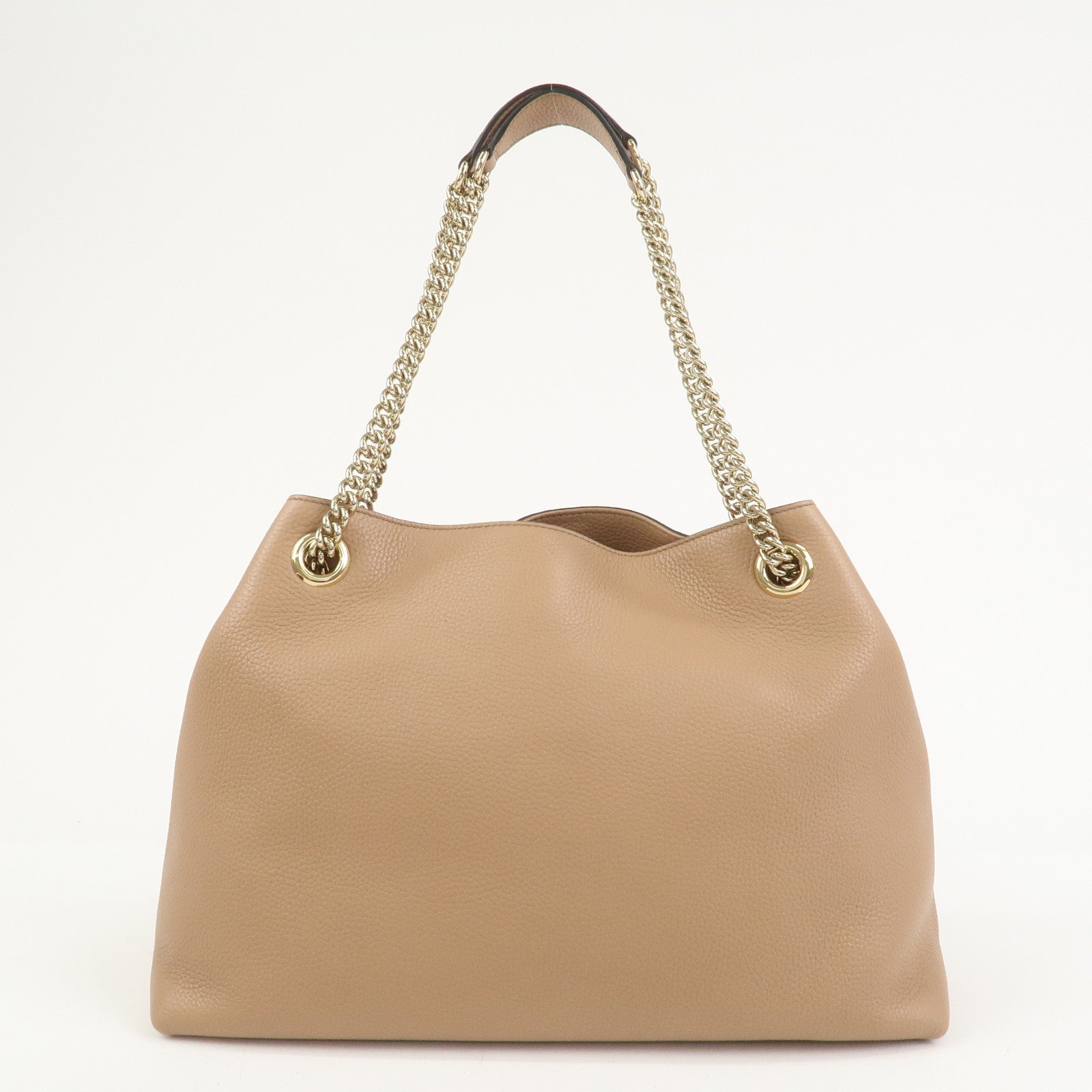 GUCCI SOHO Interlocking G Leather Chain Shoulder Bag Beige 536196