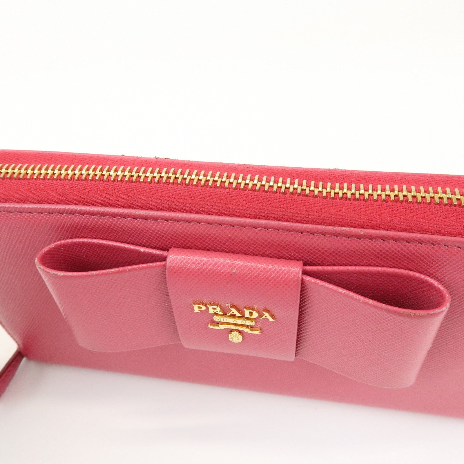 PRADA Saffiano Leather Round Zippy Wallet Pink Pink 1M0506