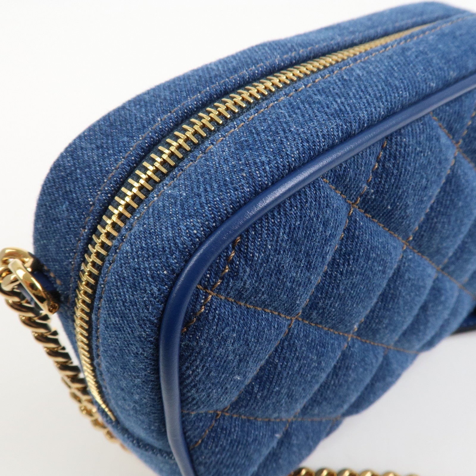 GIANNI VERSACE Denim Leather Chain Shoulder Bag Blue