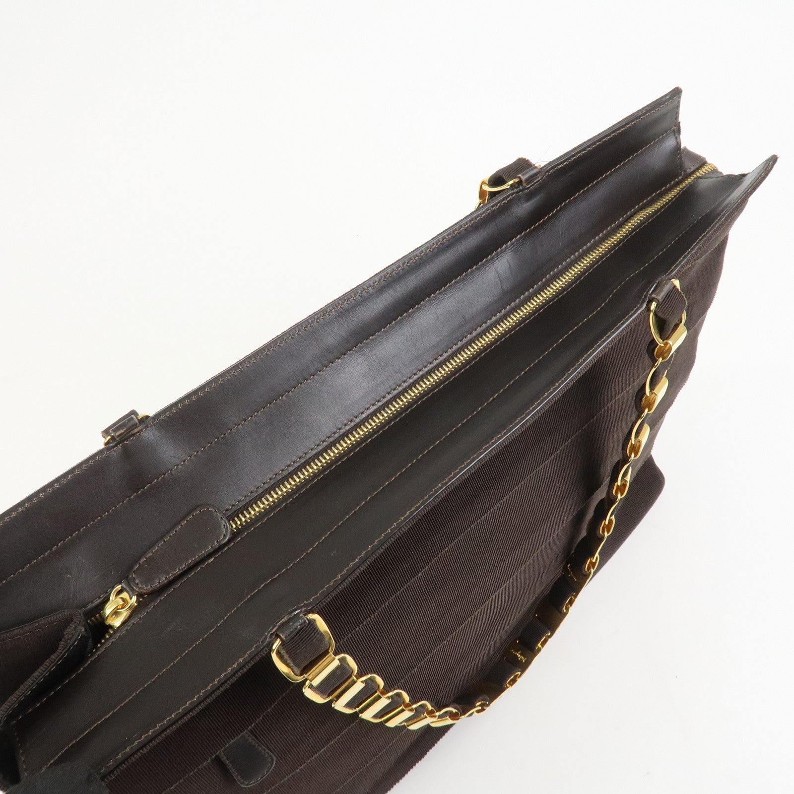 Ferragamo Vara Canvas Leather Shoulder Bag Tote Bag Brown