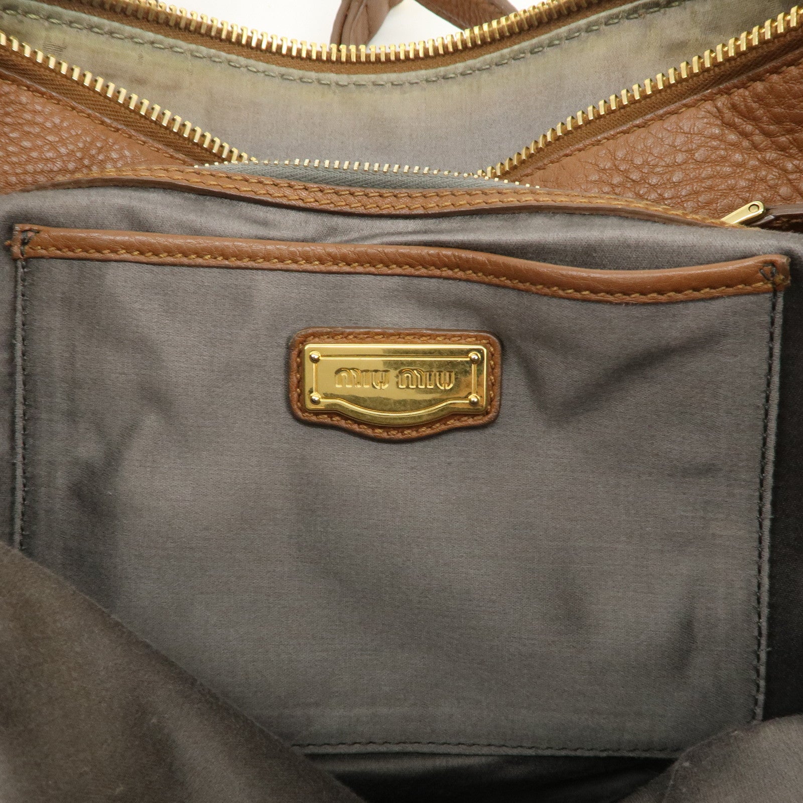 MIU MIU Logo Leather 2Way Bag Hand Bag Shoulder Bag Brown RN0761