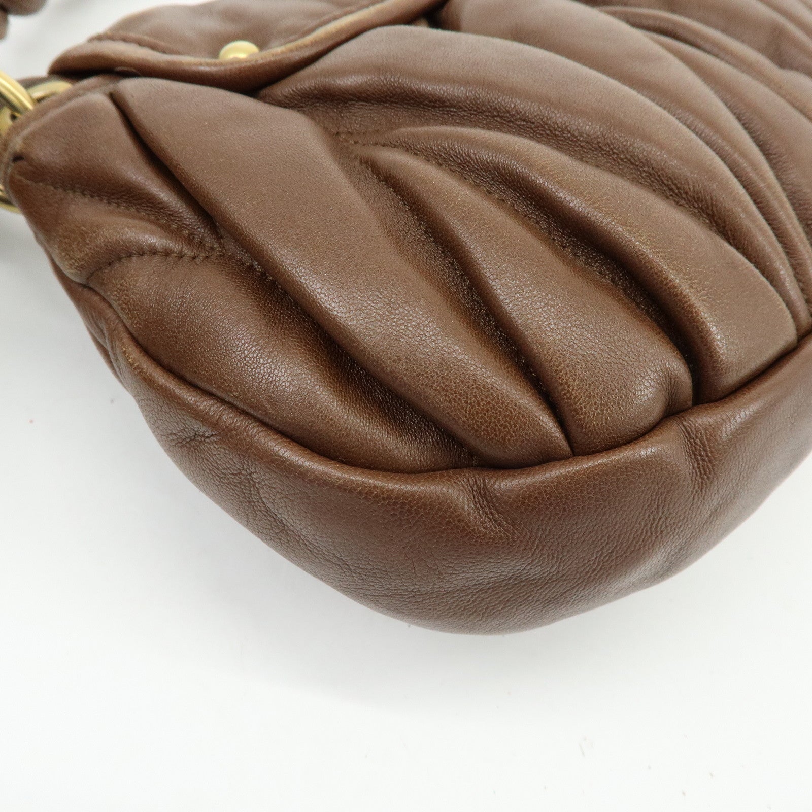 MIU MIU Matelasse Leather 2Way Bag Hand Shoulder Bag Brown 5BH188
