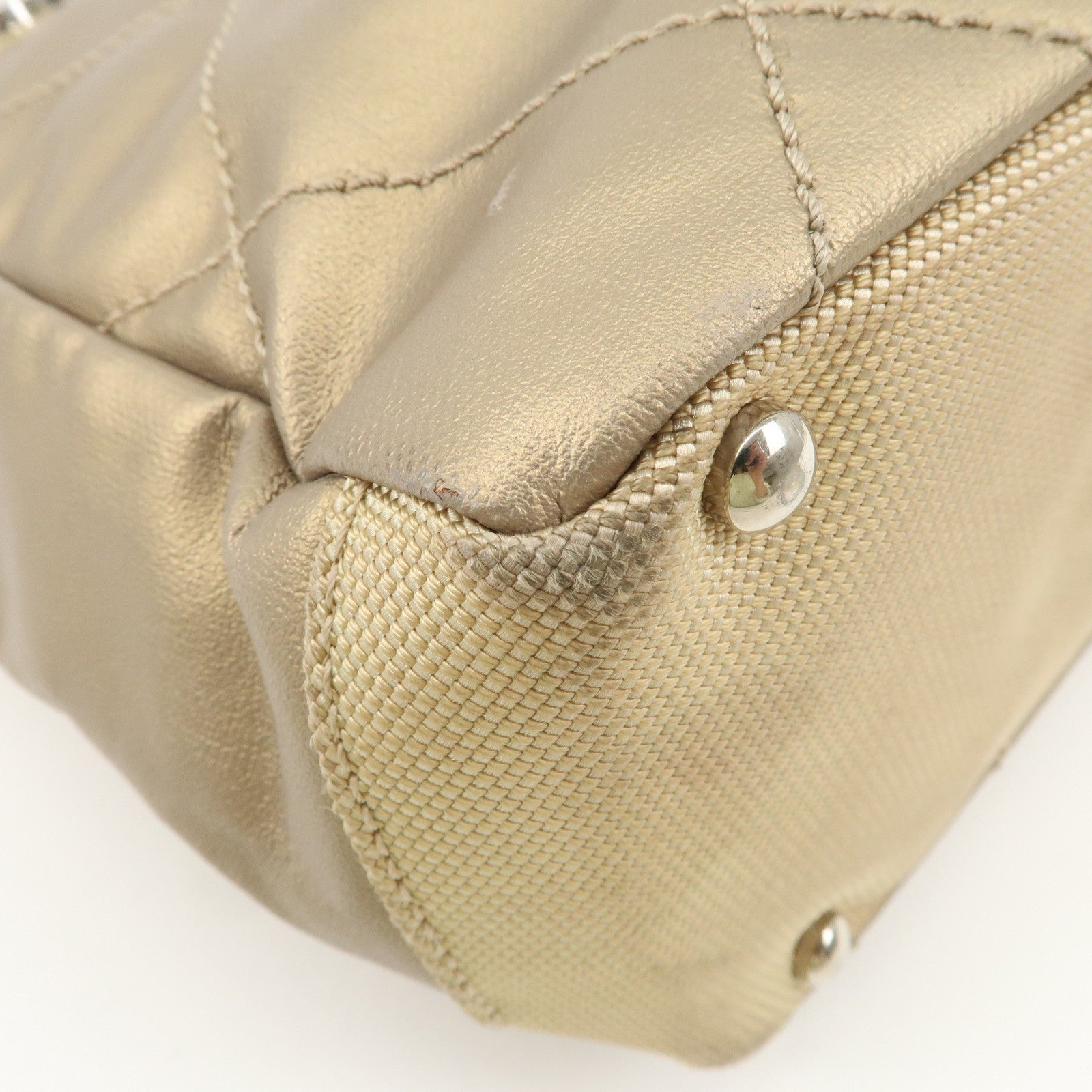 CHANEL Paris Biarritz PVC Canvas Leather Tote Bag PM A34208 Used