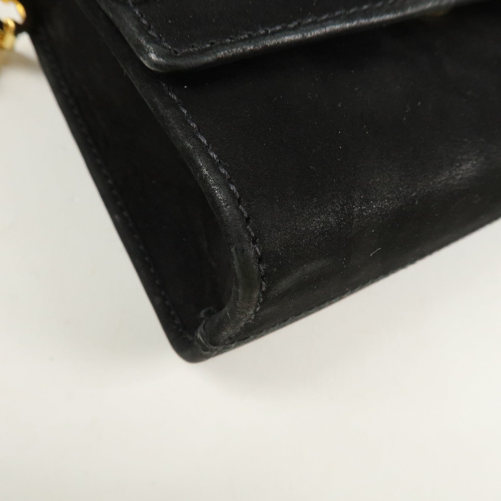 Ferragamo Vara Ribbon Suede Mini Chain Shoulder Bag Hand Bag Black Used