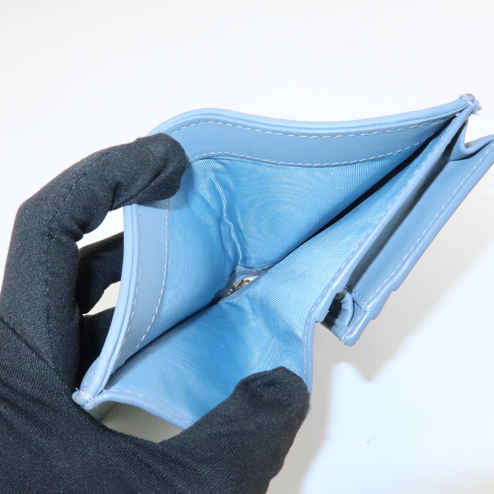 Christian Dior Cannage Leather Gardenia Wallet Gold Charm Blue Used