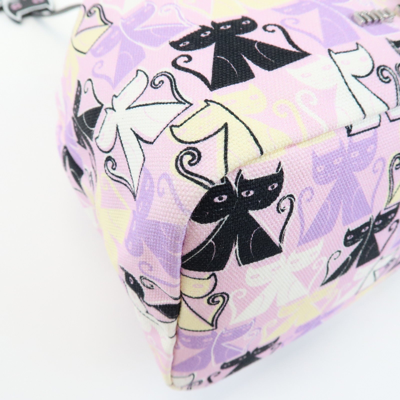 MIU MIU Logo Canvas CANAPA CATS Drawstring Pouch Bag Purple 5RM014