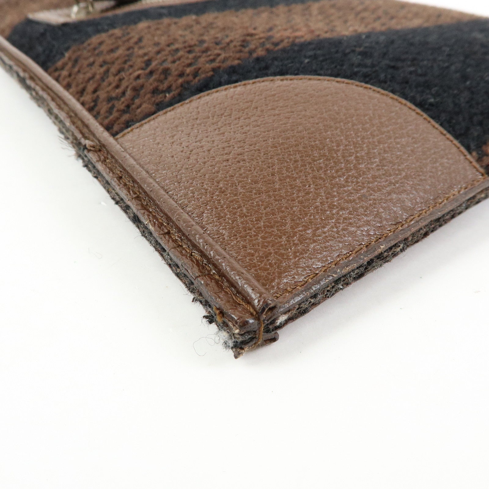 PRADA Triangle Logo Tweed Canvas Hand Bag Brown Black B11268