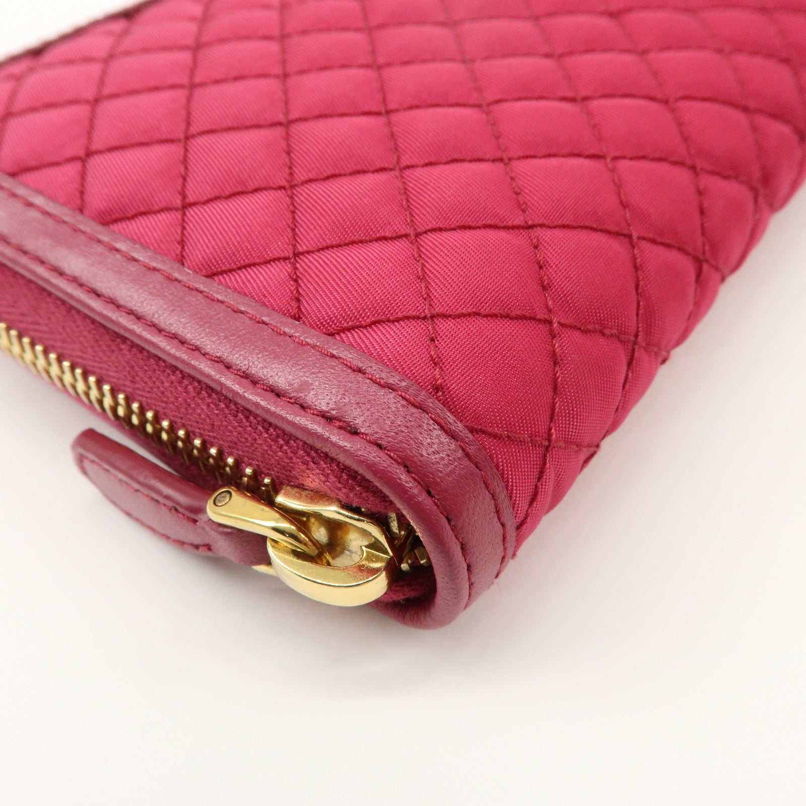 PRADA Nylon Saffiano Leather Round Zippy Long Wallet Pink 1M0506 Used