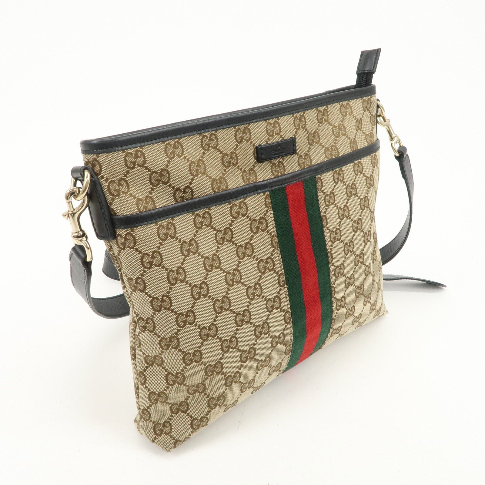 GUCCI Sherry GG Canvas Leather Shoulder Bag Beige Black 388926