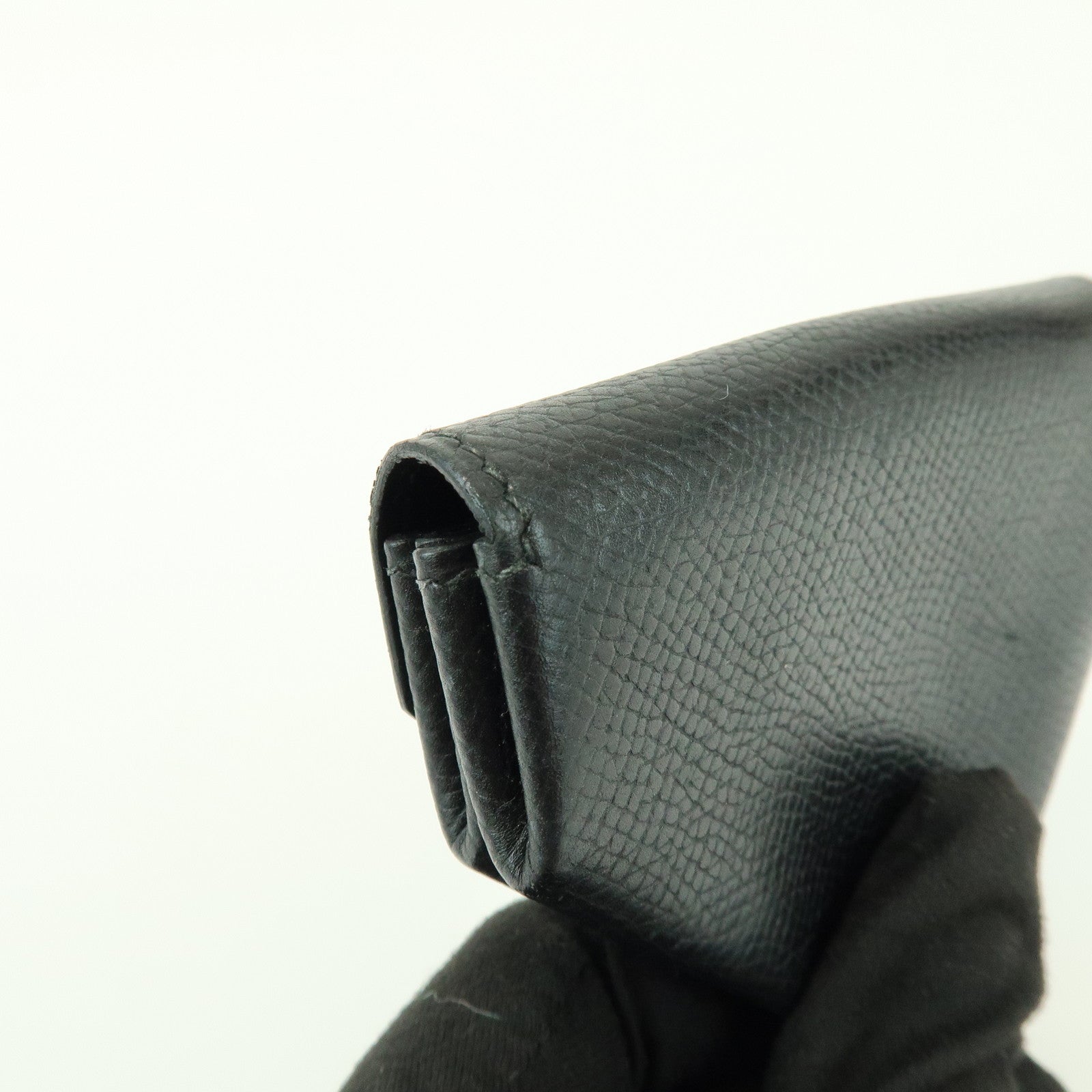 HERMES Logo Chevrelle Coin Case Coin Purse 〇S Stamped Black