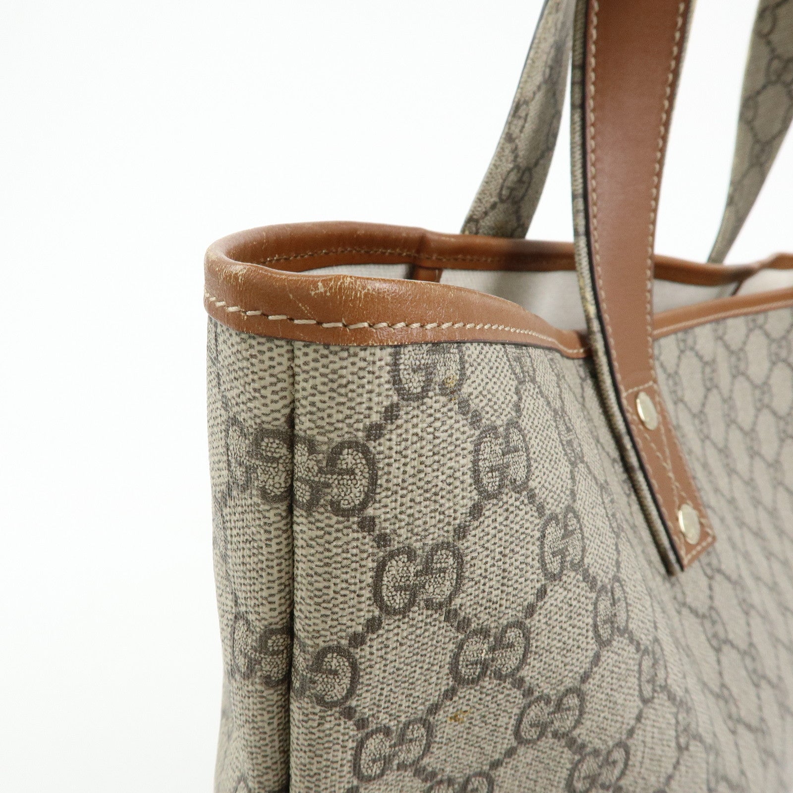 GUCCI sherry GG Supreme Leather Tote Hand Bag Beige Brown 211134