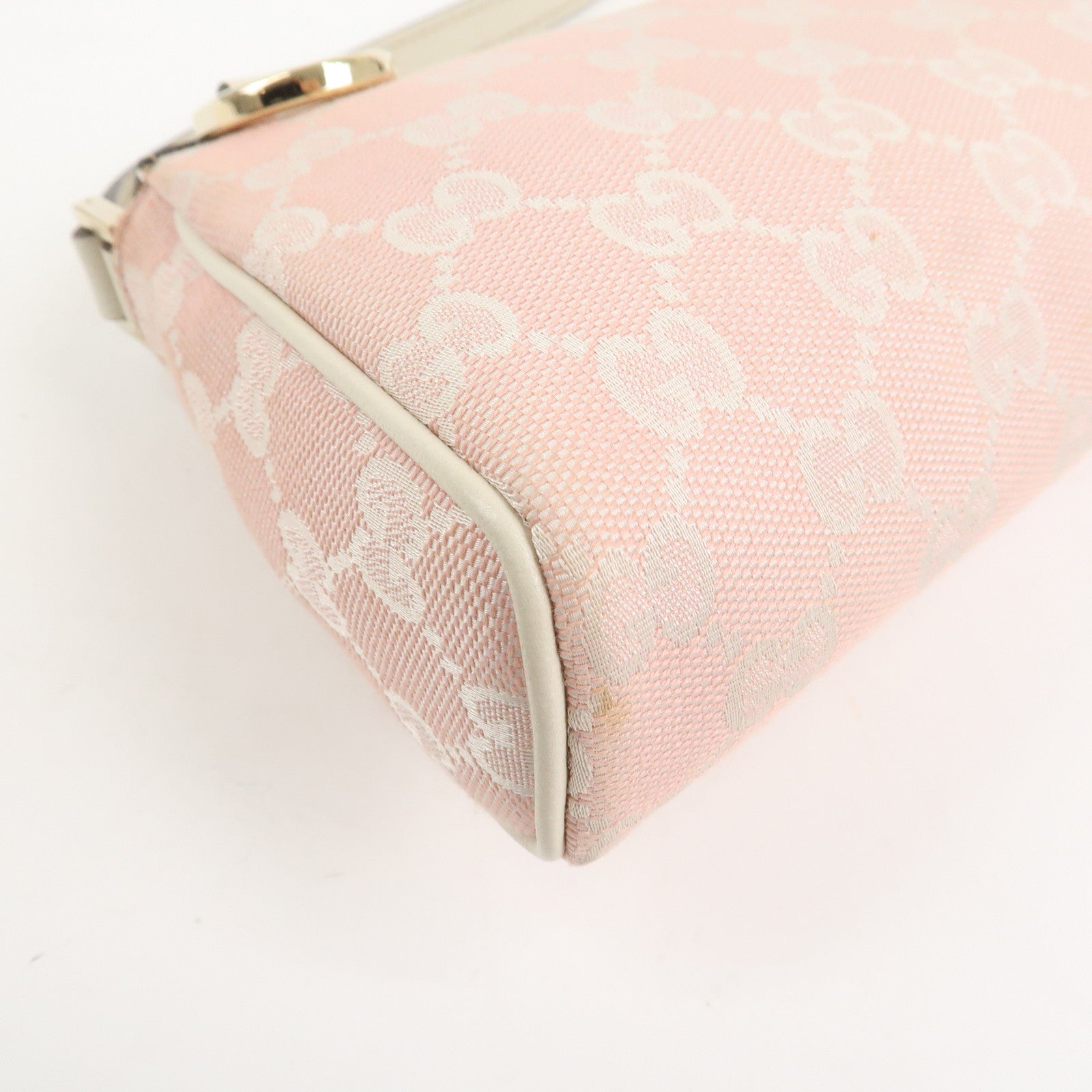 GUCCI Abbey GG Canvas Leather Pouch Hand Bag Pink Ivory 145750