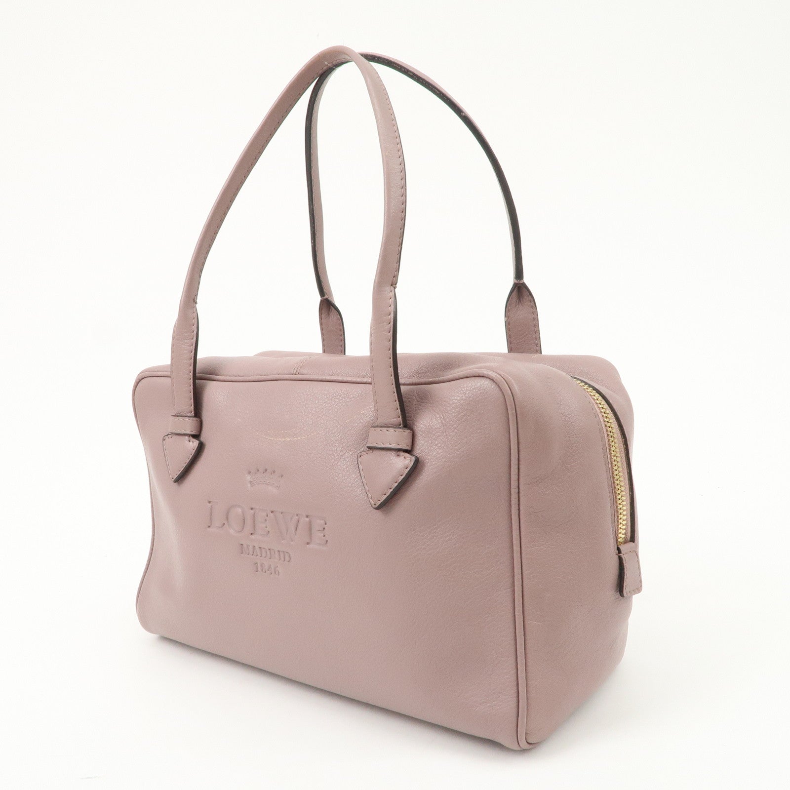 LOEWE Heritage Leather Mini Boston Bag Hand Bag Lavender Used