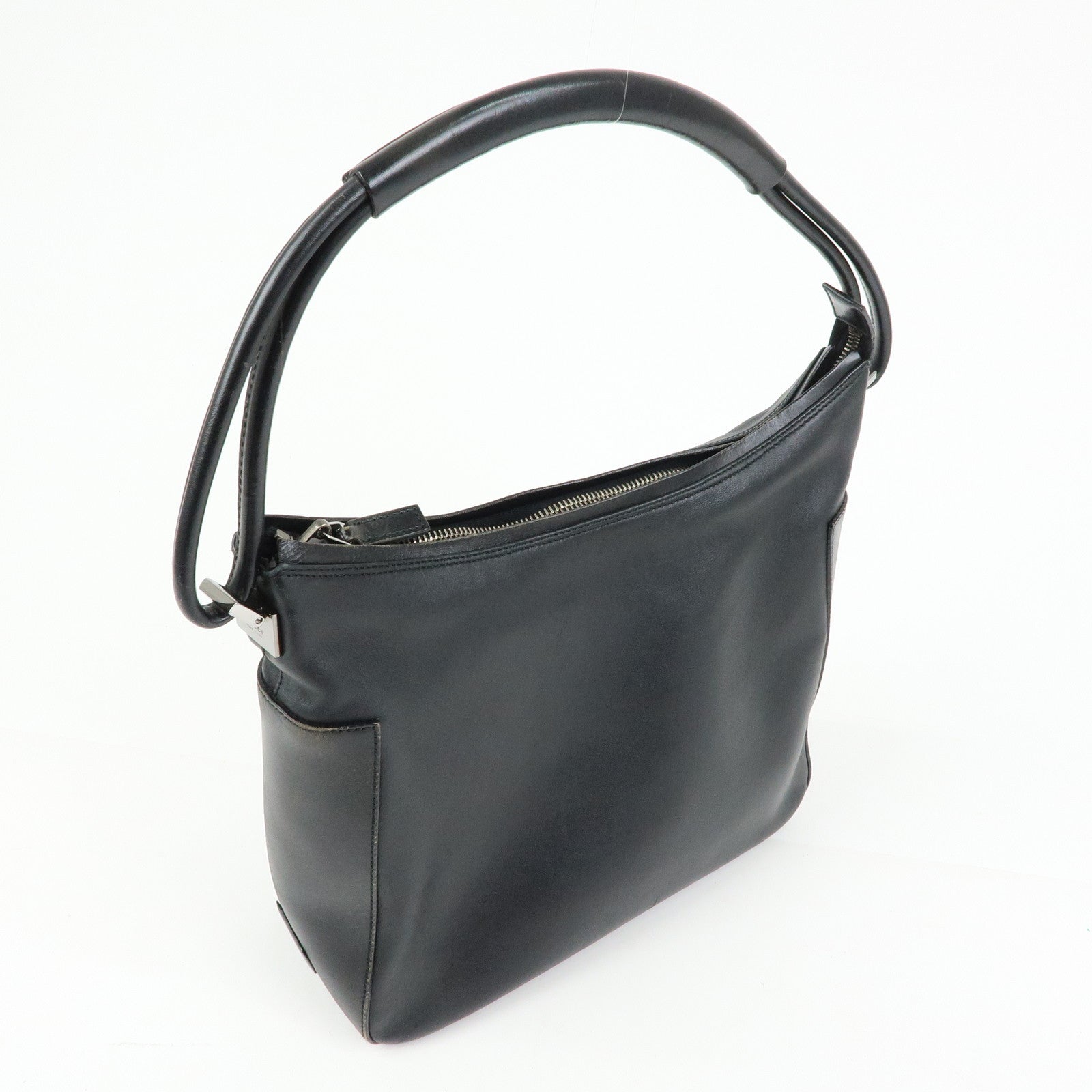 GUCCI Logo Leather Shoulder Bag Hand Bag Black 001.3766