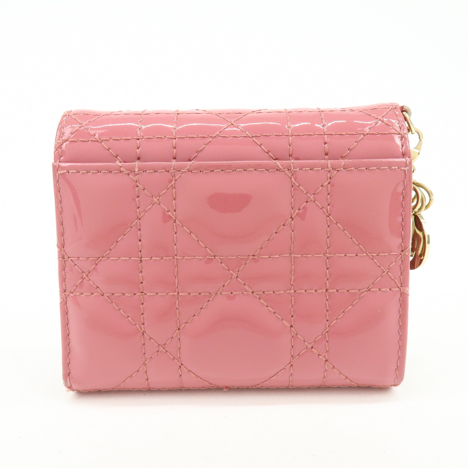 Christian Dior Canage Patent Leather Compact Wallet Pink
