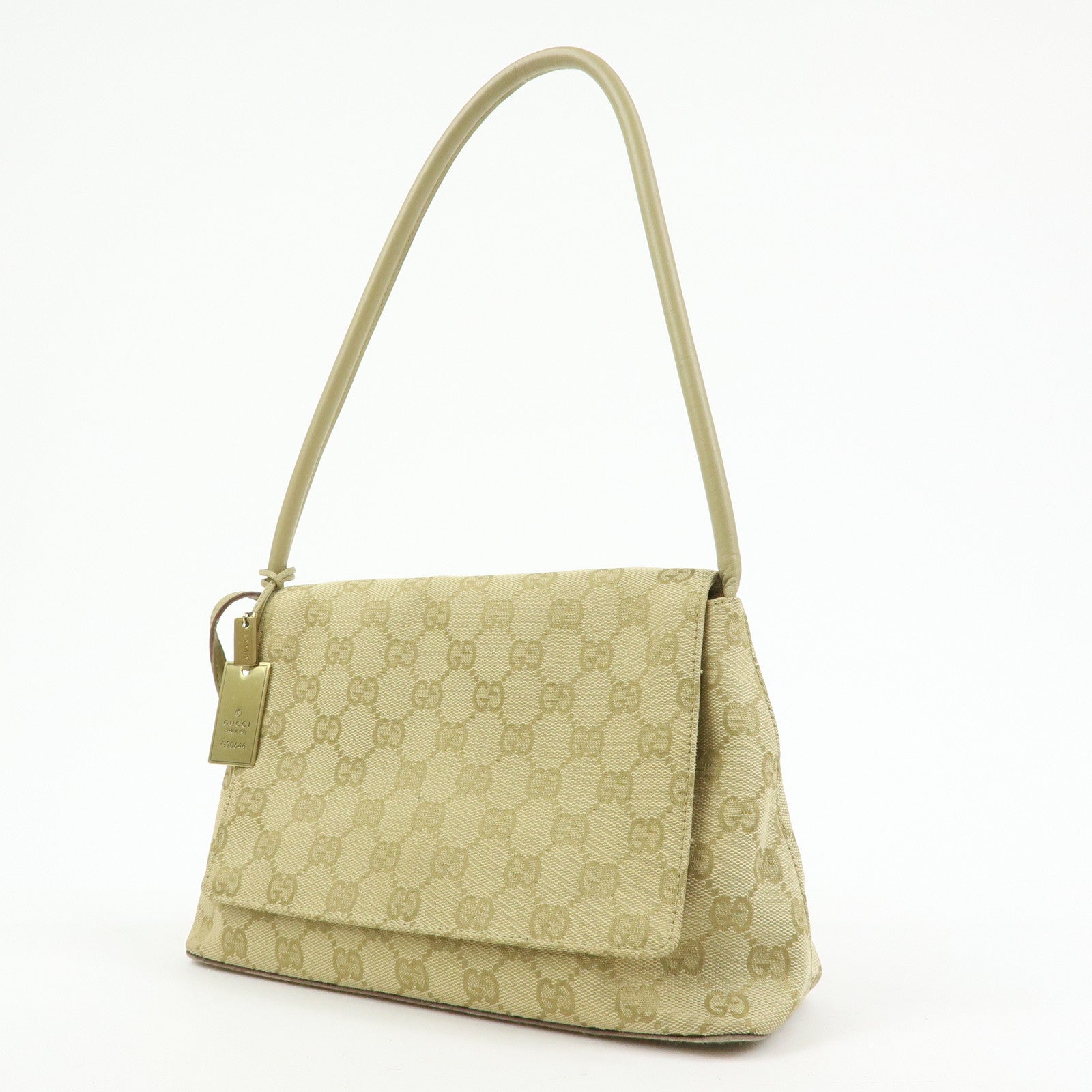 GUCCI GG Canvas Leather Shoulder Bag Hand Bag Beige 90646