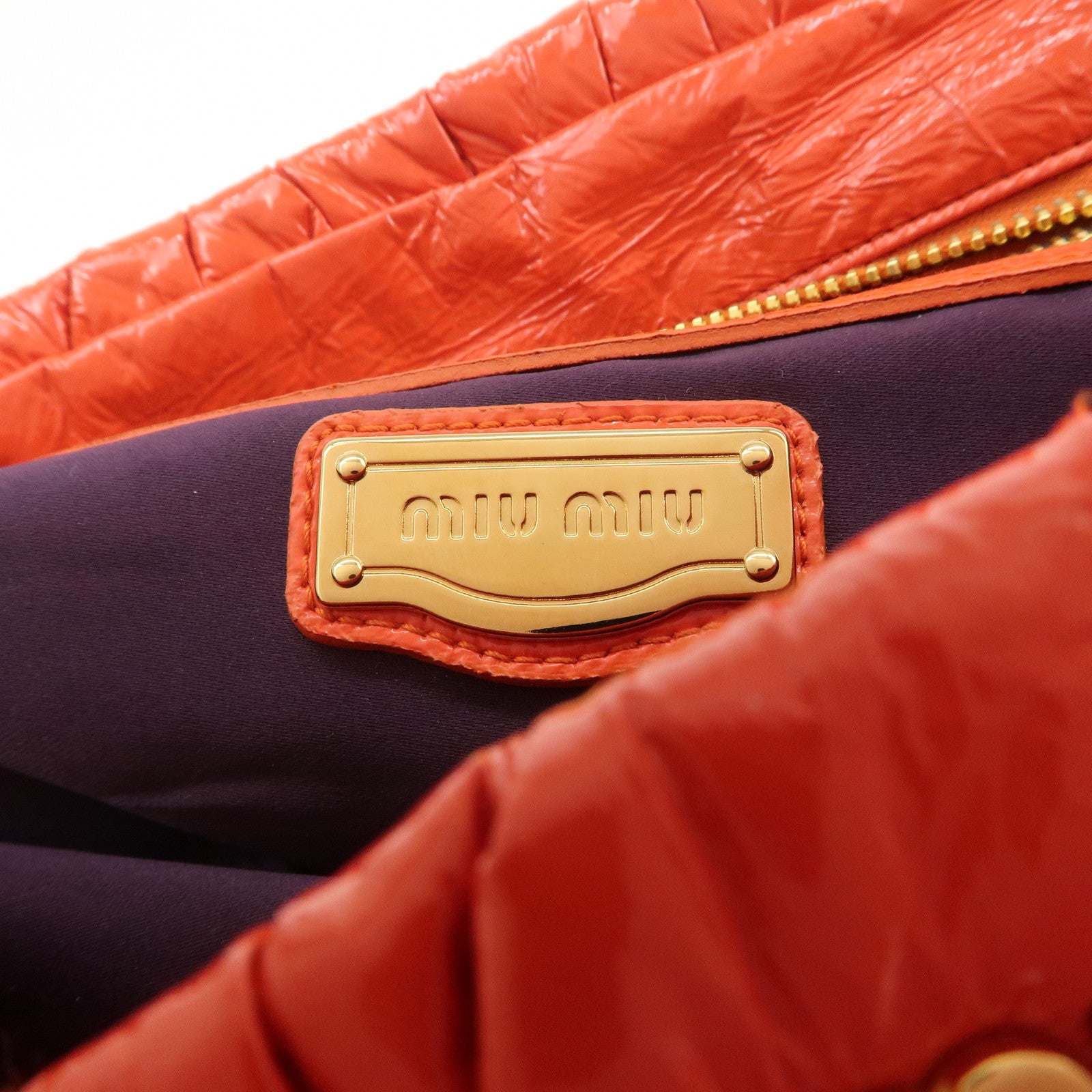 MIUMIU Matelasse Enamel Leather Clutch Bag Pouch Orange