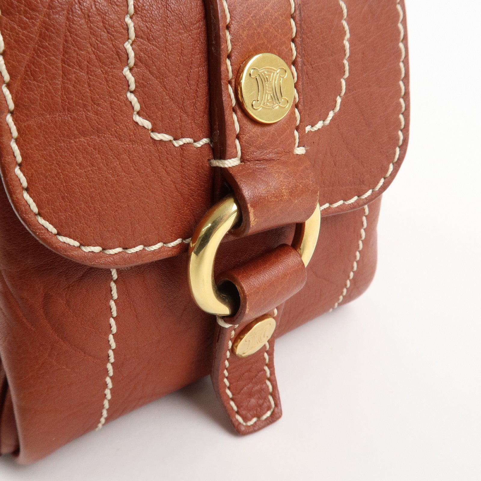 CELINE Leather Boogie Bag Hand Bag Brown Gold HDW Used