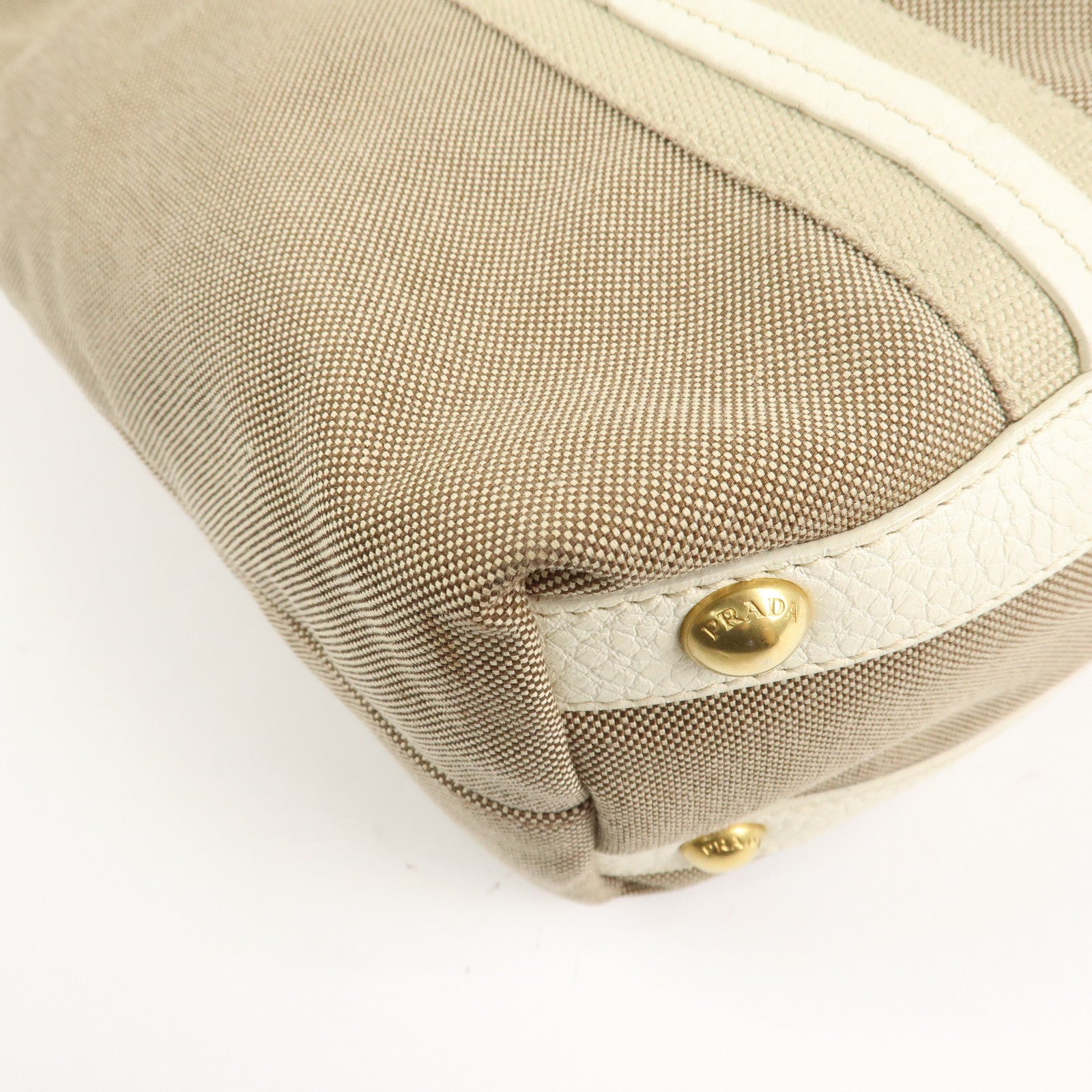 PRADA Nylon Jacquard 2Way Tote Shoulder Bag Beige BN1452 Used