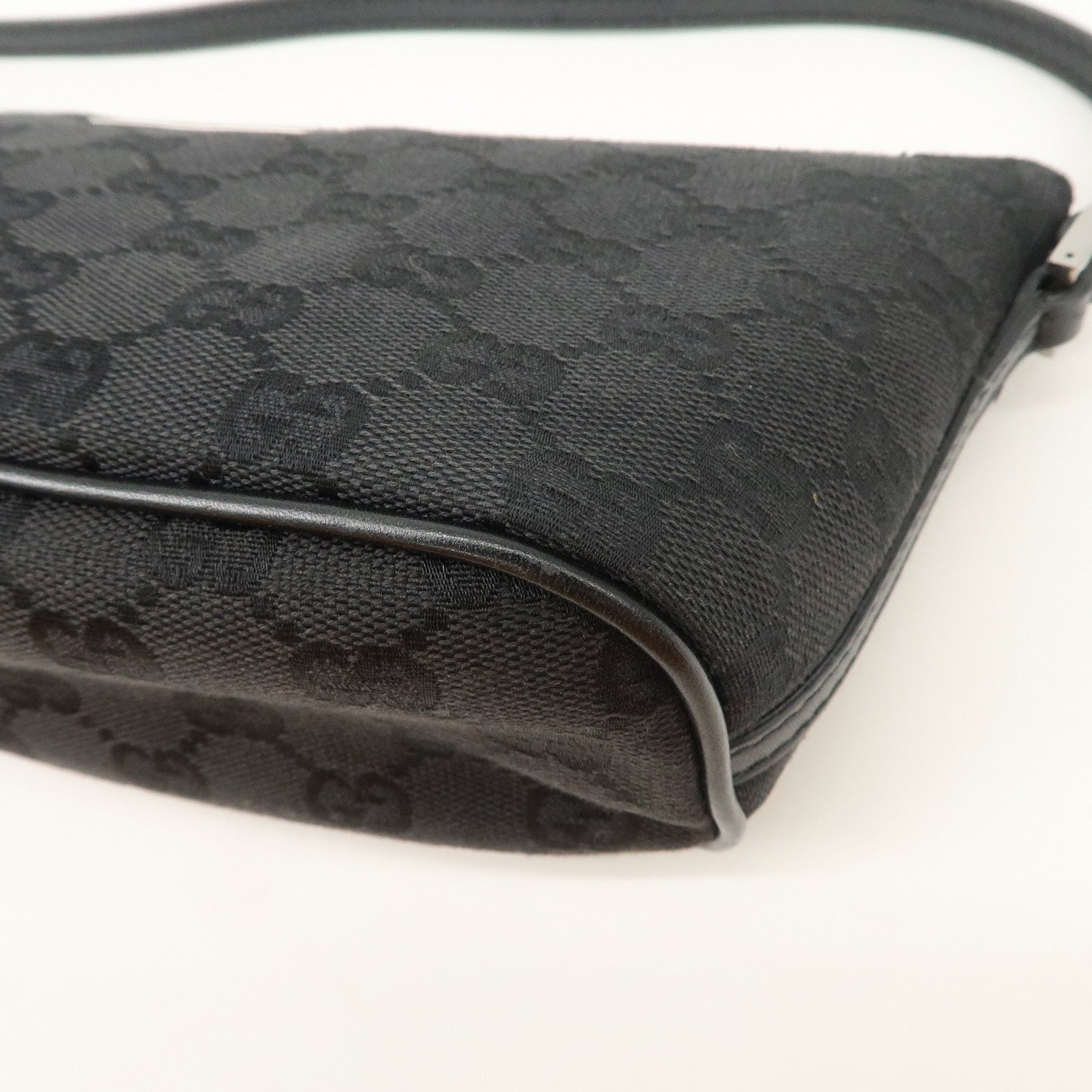 GUCCI Boat Bag GG Canvas Leather Hand Bag Pouch Black 07198