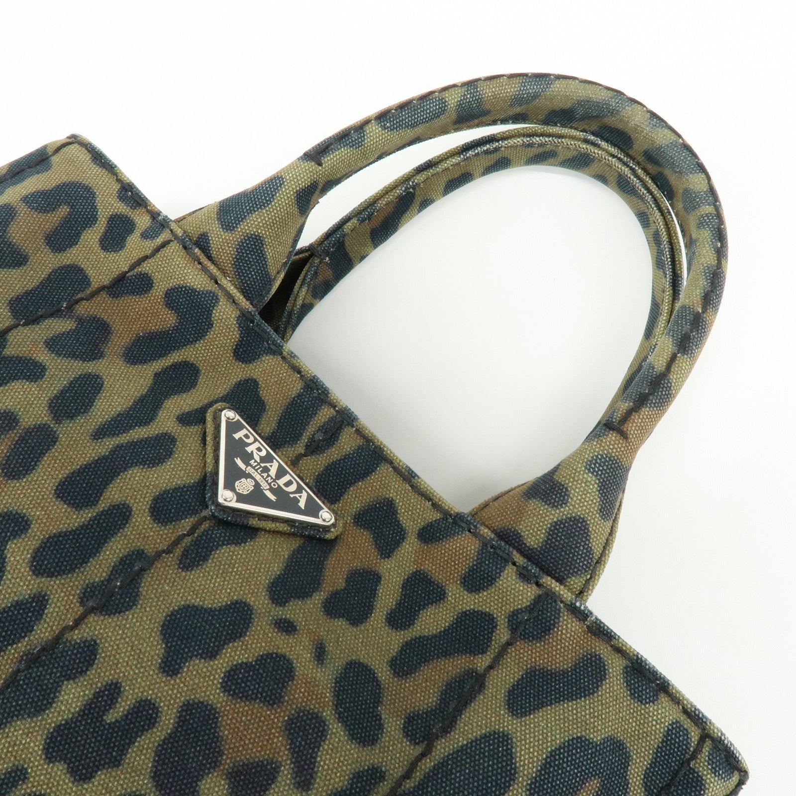 PRADA Canapa Mini Leopard Canvas 2Way Bag Hand Bag Khaki 1BG439