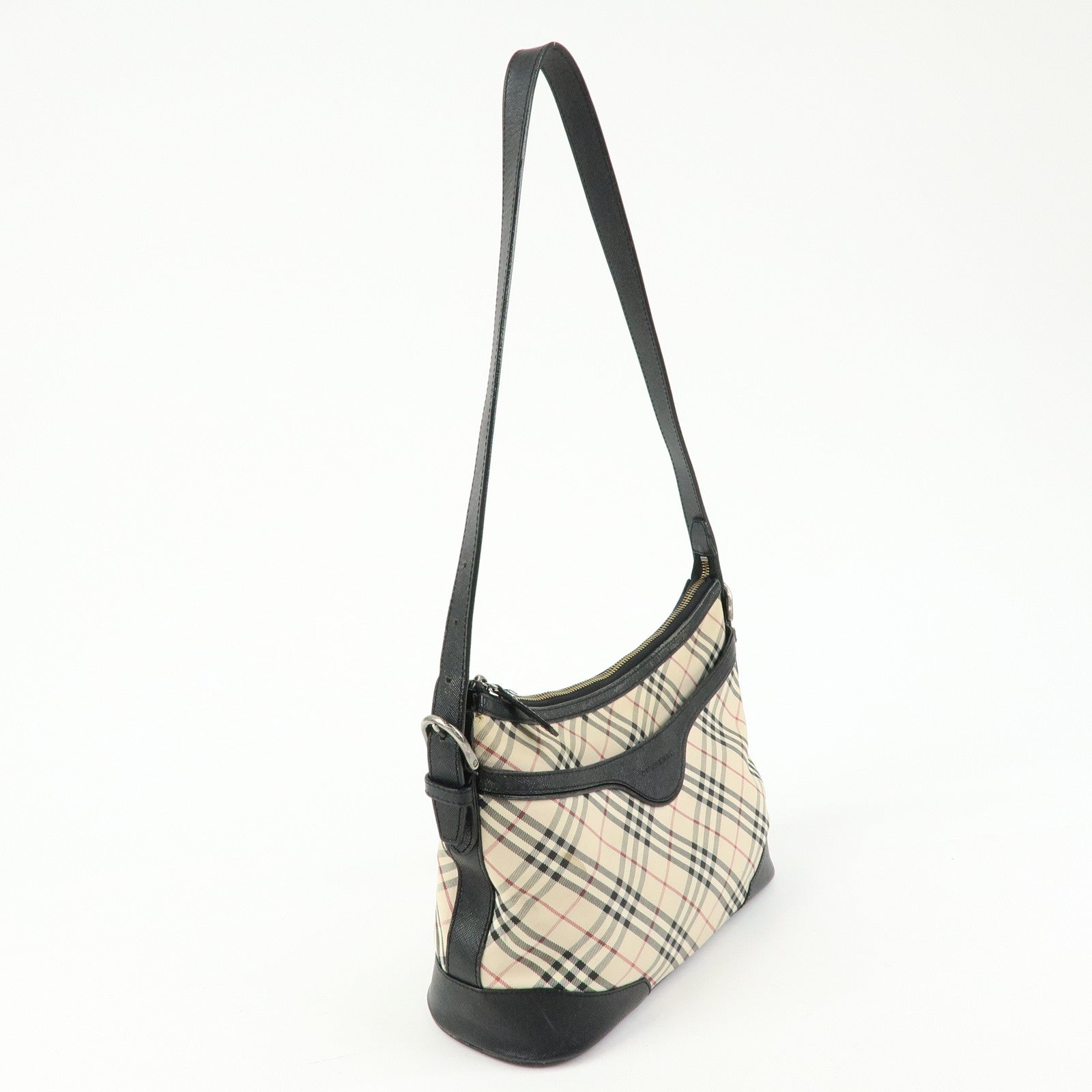 BURBERRY Nova Plaid Canvas Leather Shoulder Bag Beige Black