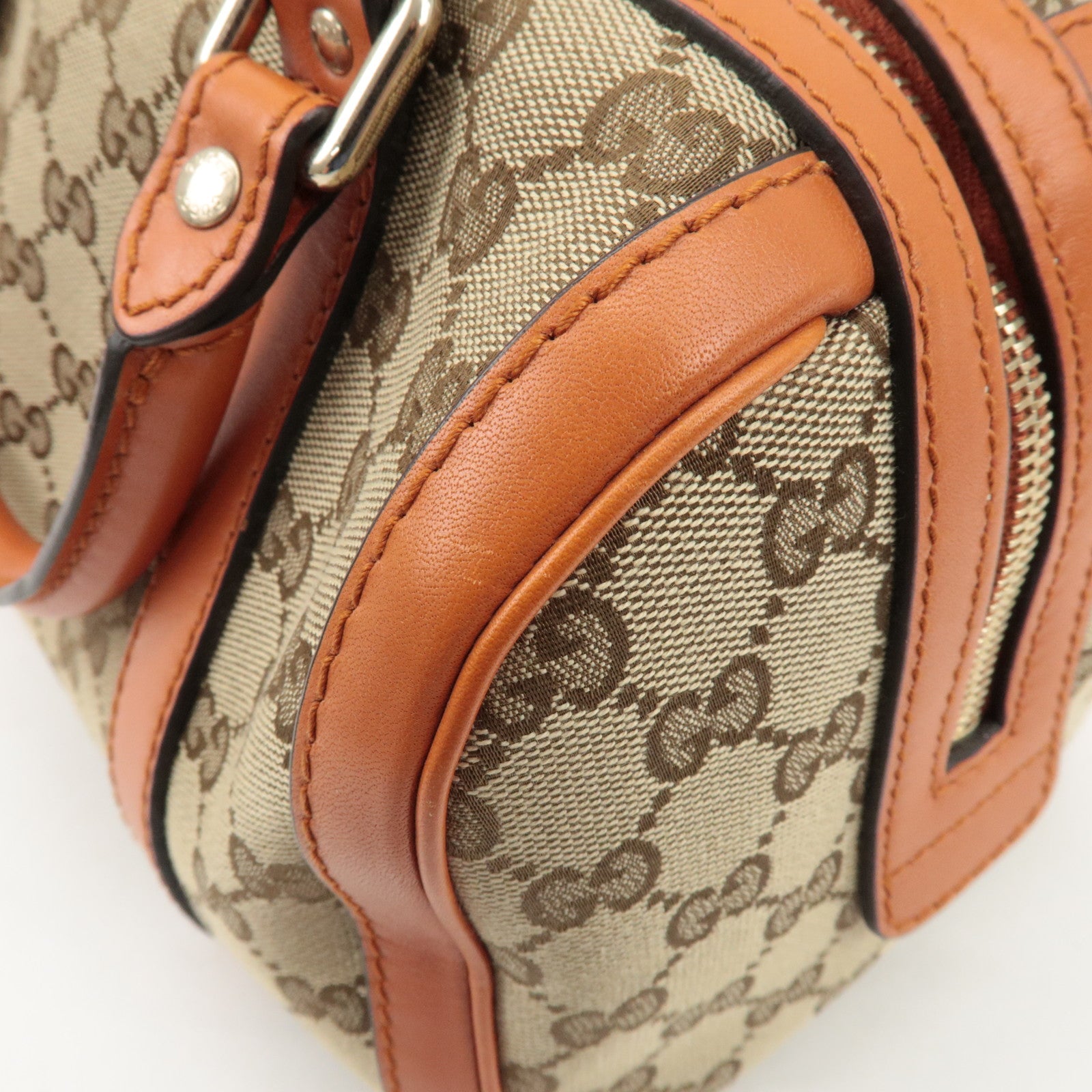 GUCCI GG Canvas Leather 2Way Mini Boston Bag Orange Beige 269876 Used