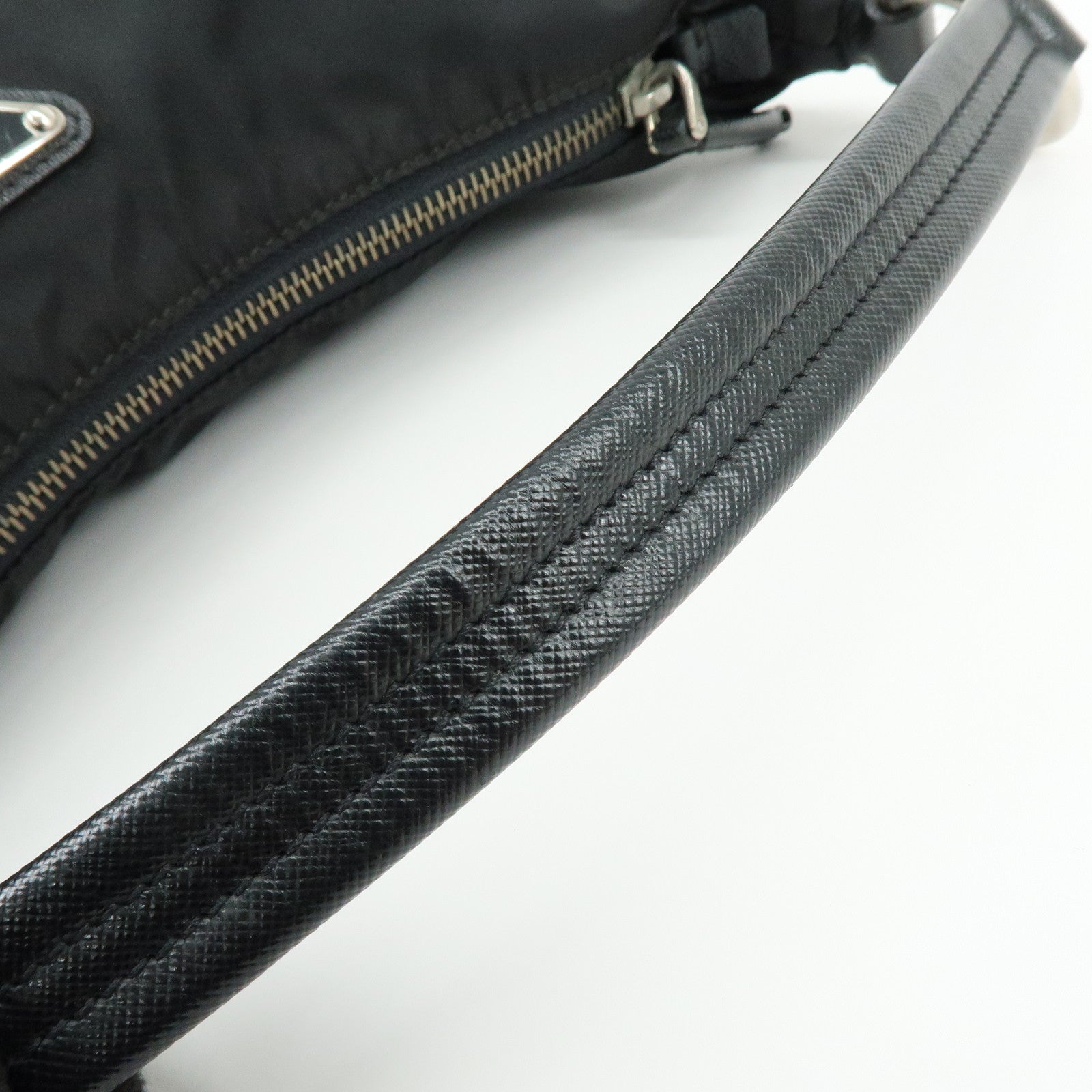 PRADA Triangle Logo Nylon Saffiano Leather Shoulder Bag BR3332