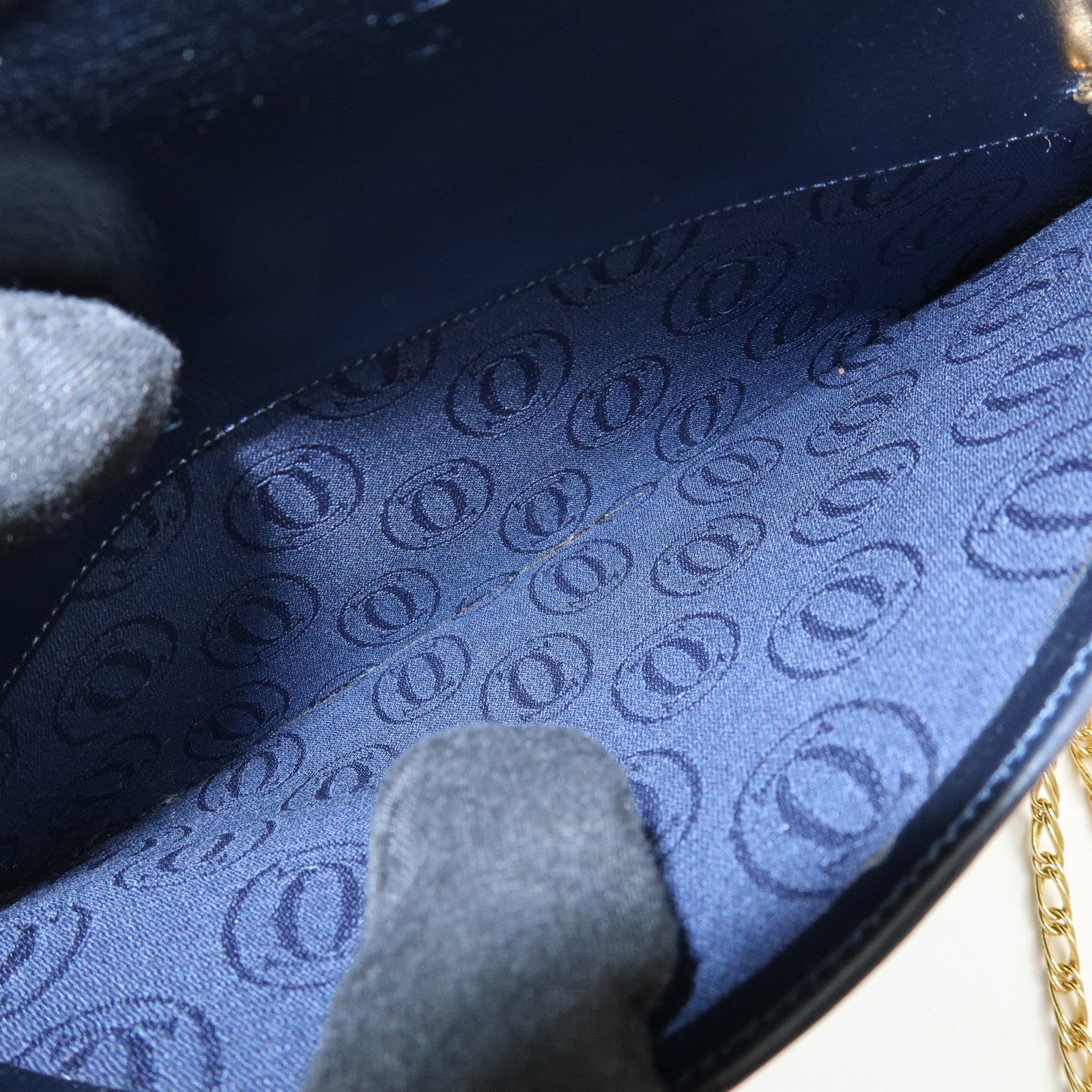 Cartier Sapphire Line Calf Leather Chain Shoulder Bag Navy